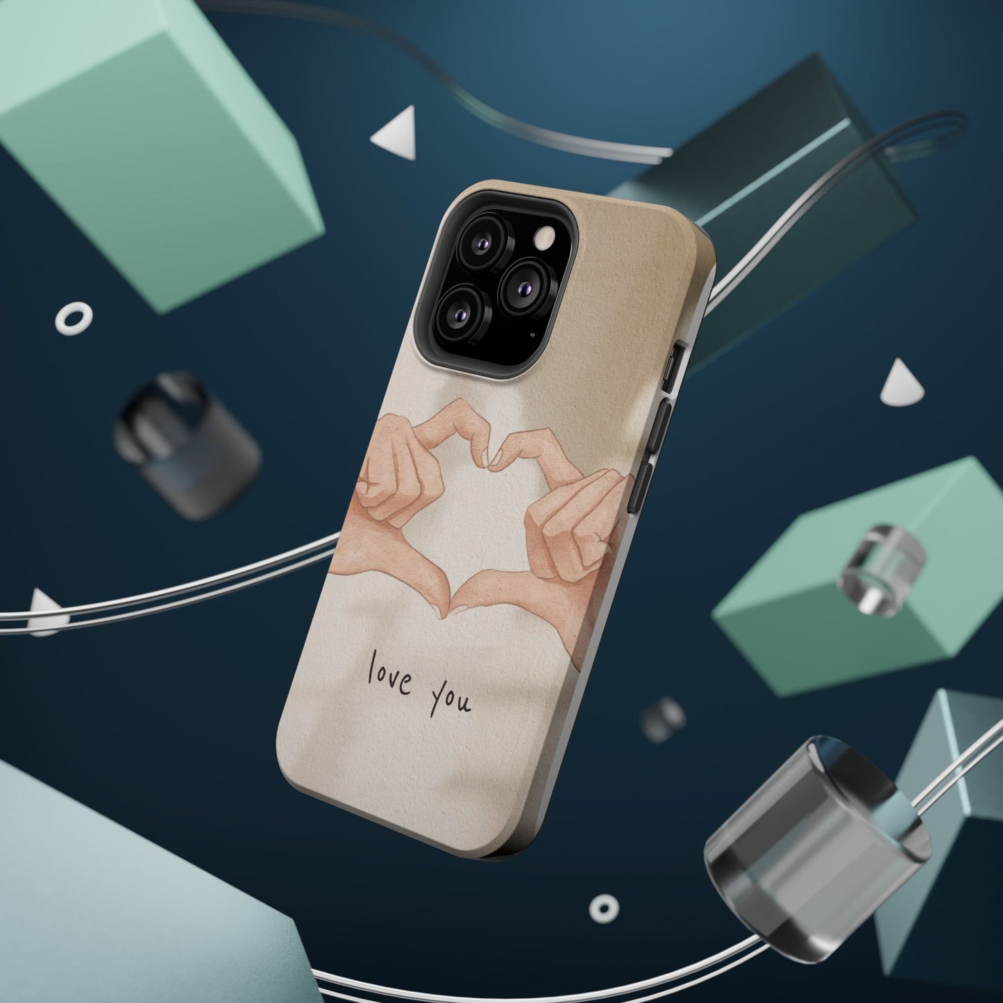Phone Case — Hands Forming Heart with “love you” Romantic Protective Cover