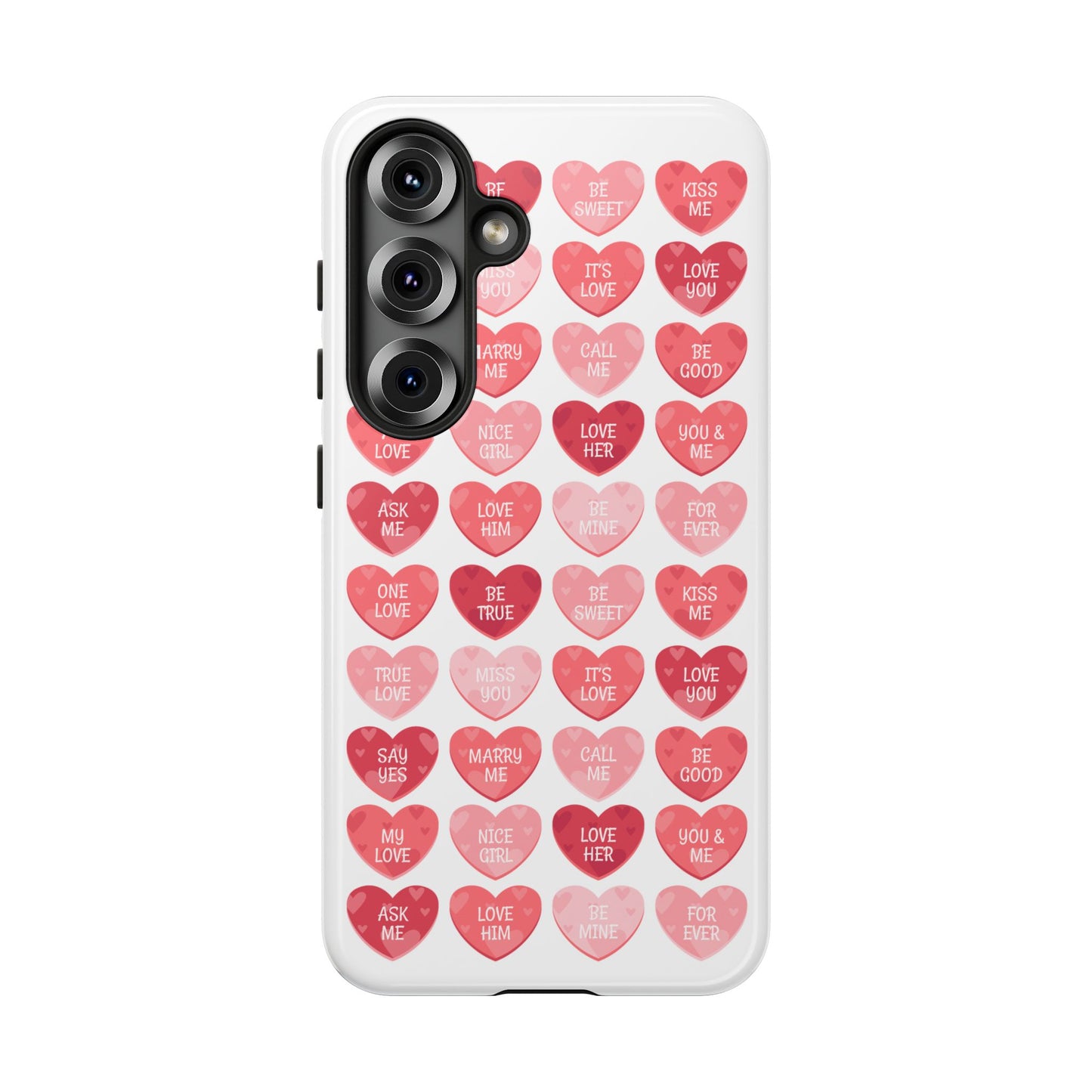 Phone Case — Pink Conversation Heart Pattern, Valentine’s Day Love Messages