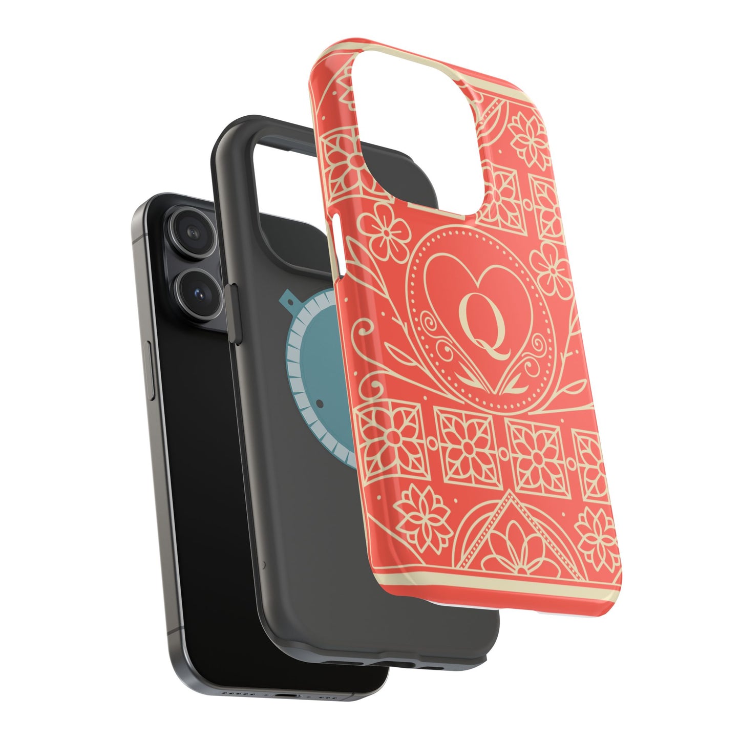 Heart Pattern Magnetic Impact Phone Case — Protective Wallet-Ready iPhone Cover