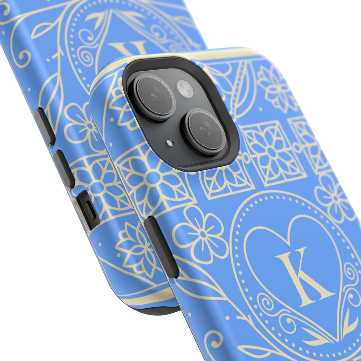 Monogram "K" Blue Floral Magnetic Phone Case — Impact-Resistant