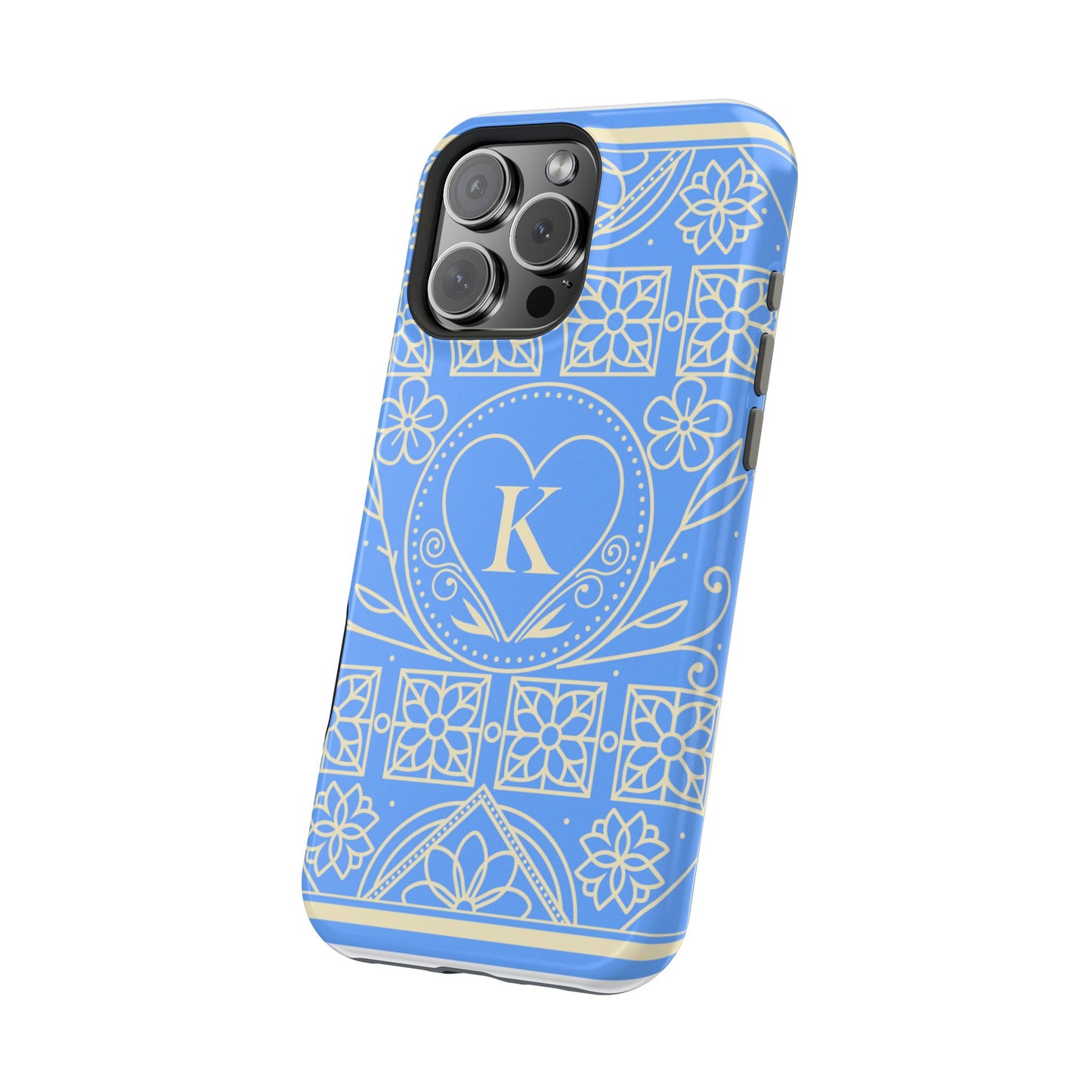 Monogram "K" Blue Floral Magnetic Phone Case — Impact-Resistant
