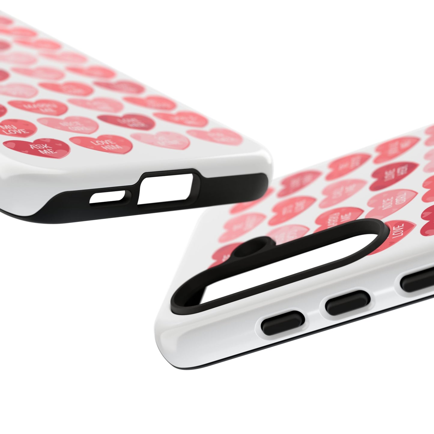 Phone Case — Pink Conversation Heart Pattern, Valentine’s Day Love Messages