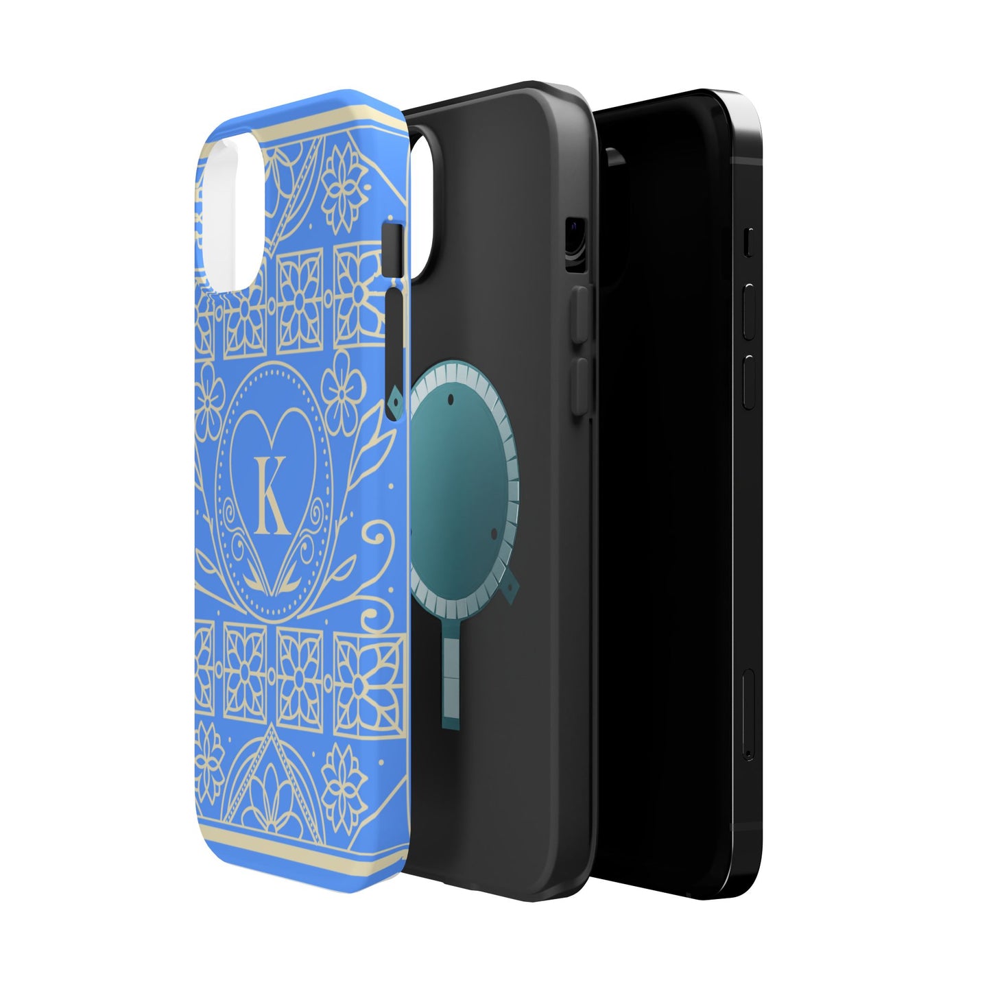 Monogram "K" Blue Floral Magnetic Phone Case — Impact-Resistant