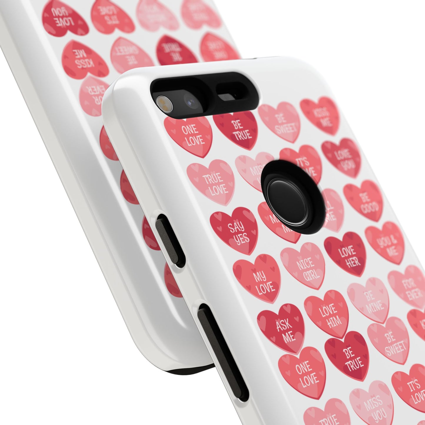 Phone Case — Pink Conversation Heart Pattern, Valentine’s Day Love Messages