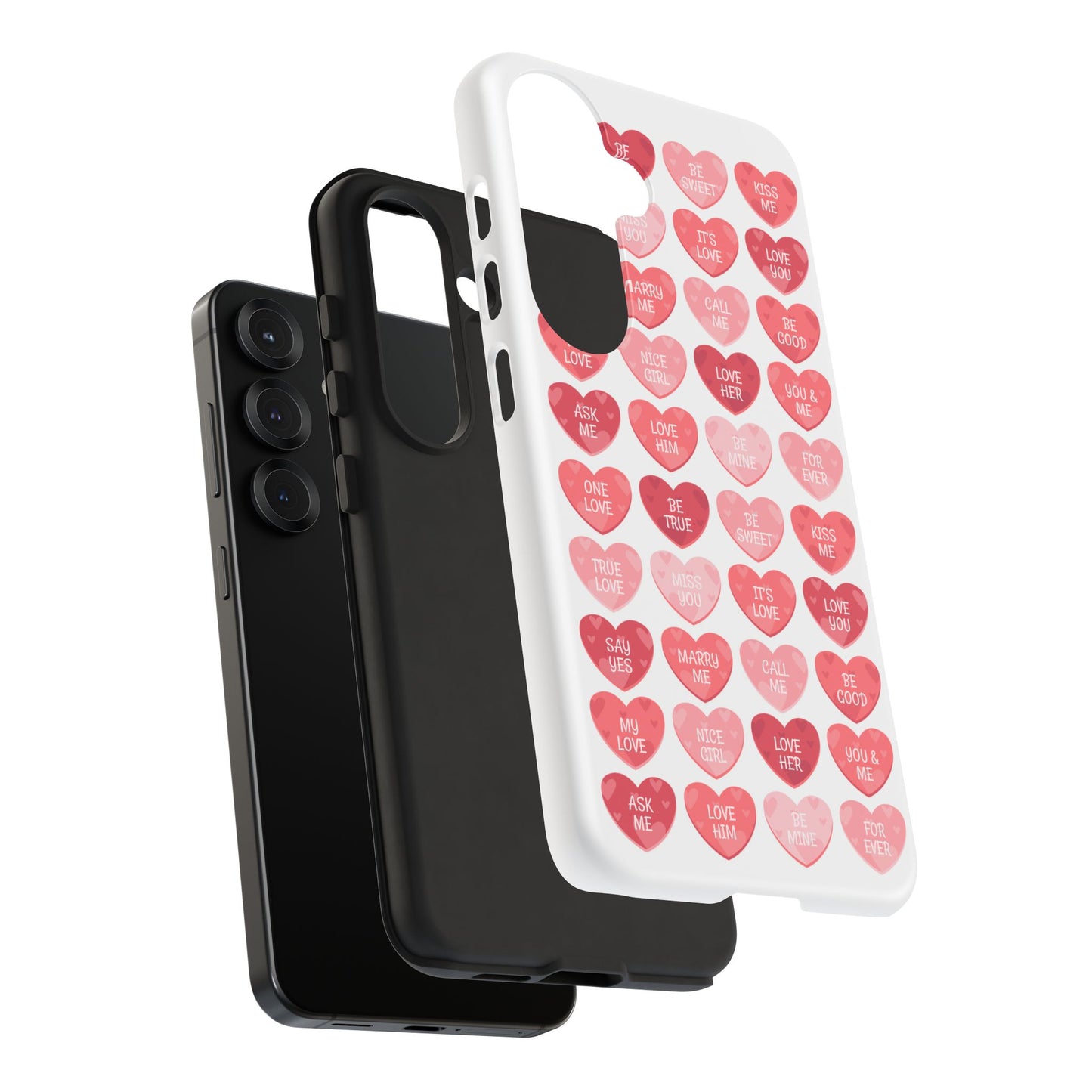 Phone Case — Pink Conversation Heart Pattern, Valentine’s Day Love Messages