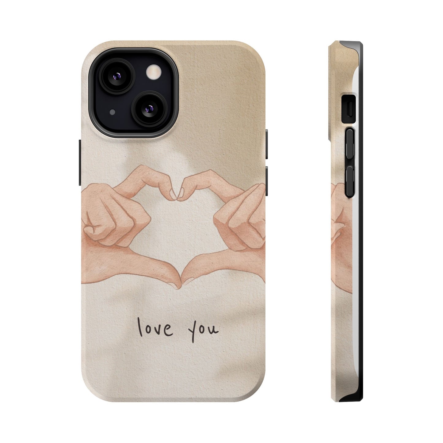 Phone Case — Hands Forming Heart with “love you” Romantic Protective Cover