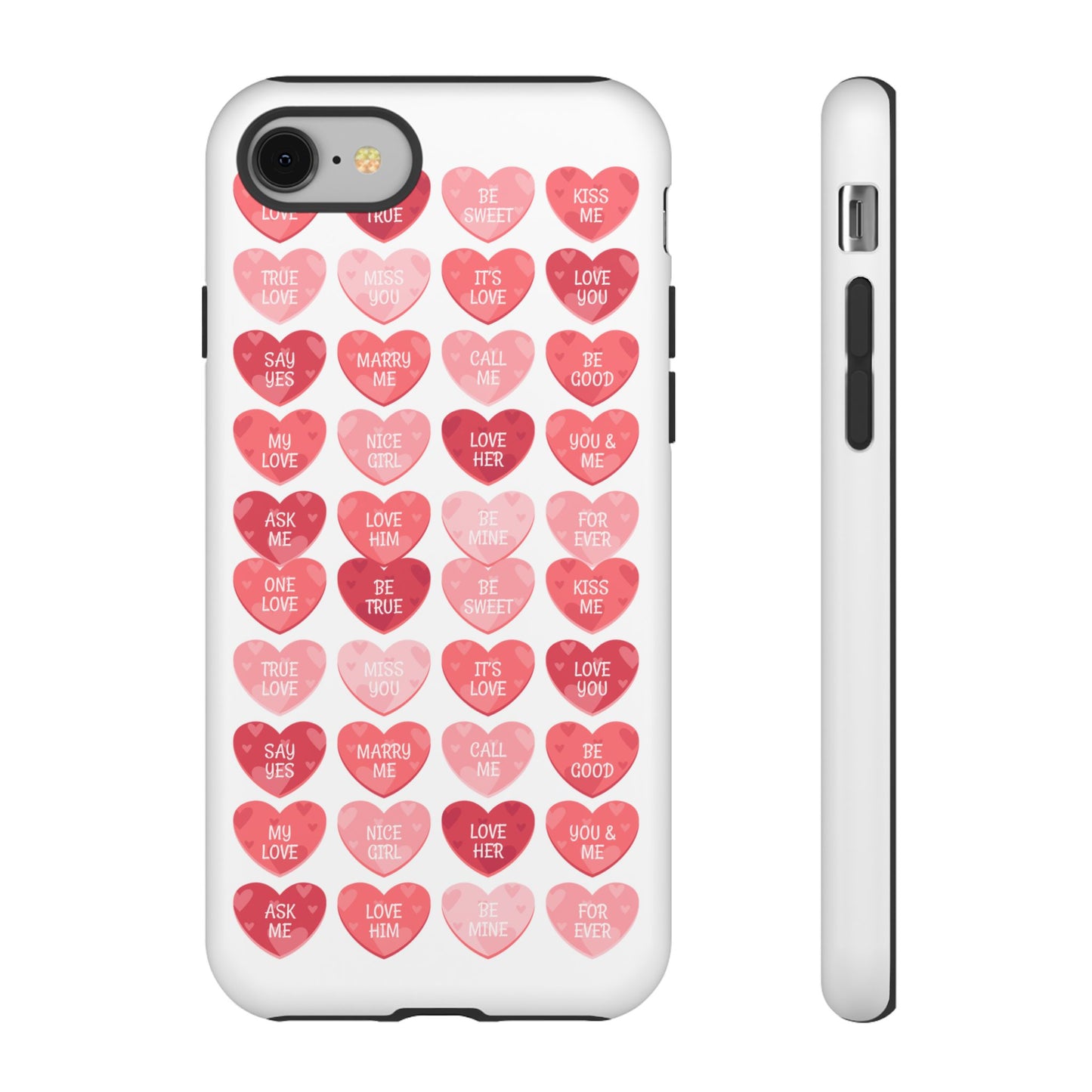Phone Case — Pink Conversation Heart Pattern, Valentine’s Day Love Messages