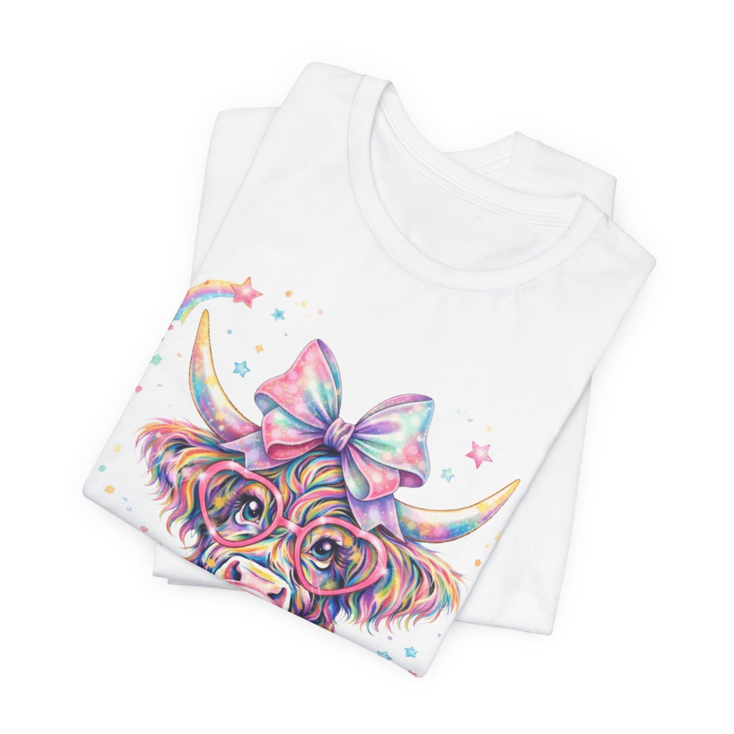 Cute Colorful Cow Tee – Bubblegum Cow with Bow Graphic T-Shirt