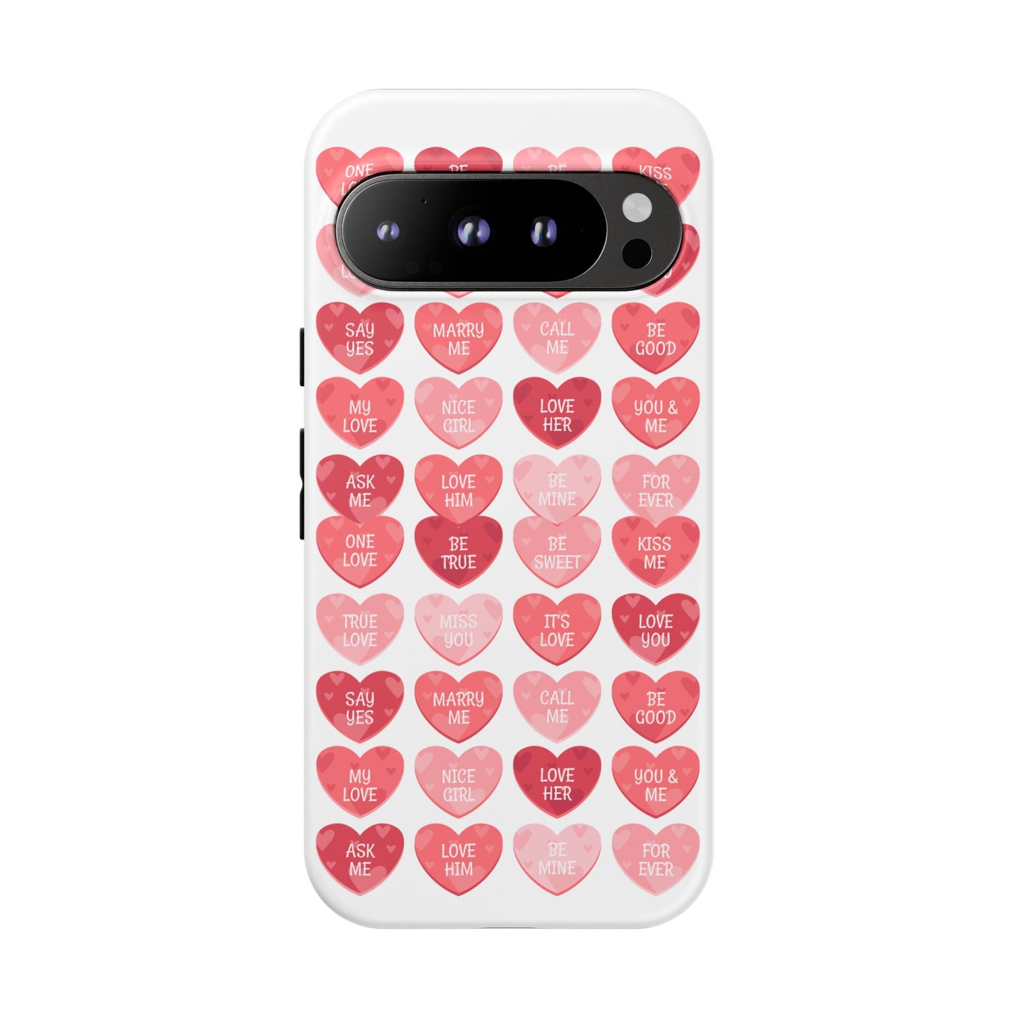 Phone Case — Pink Conversation Heart Pattern, Valentine’s Day Love Messages