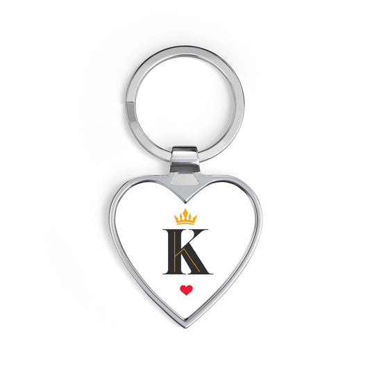 Personalized King Initial Heart Keychain – Crowned 'K' Monogram Gift