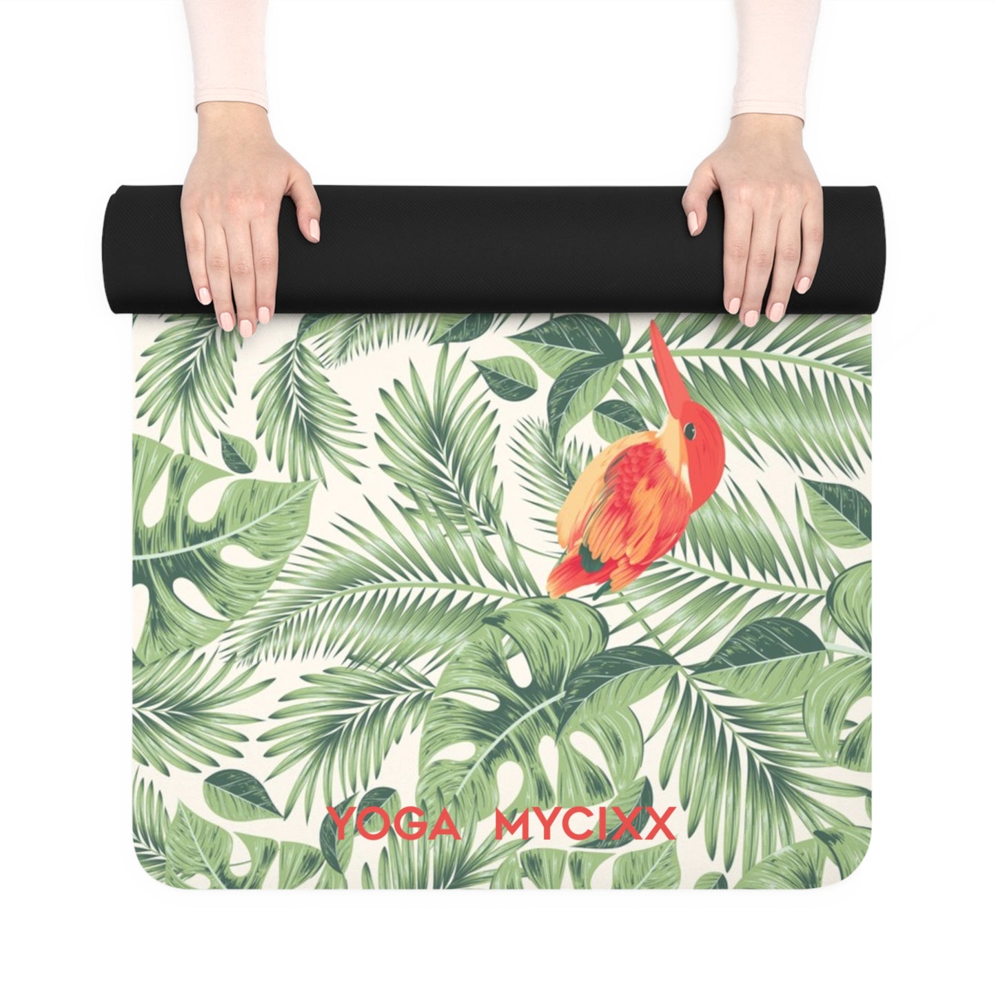 Tropical Flamingo Rubber Yoga Mat — Non-Slip Eco Yoga Mat with Leaf Print