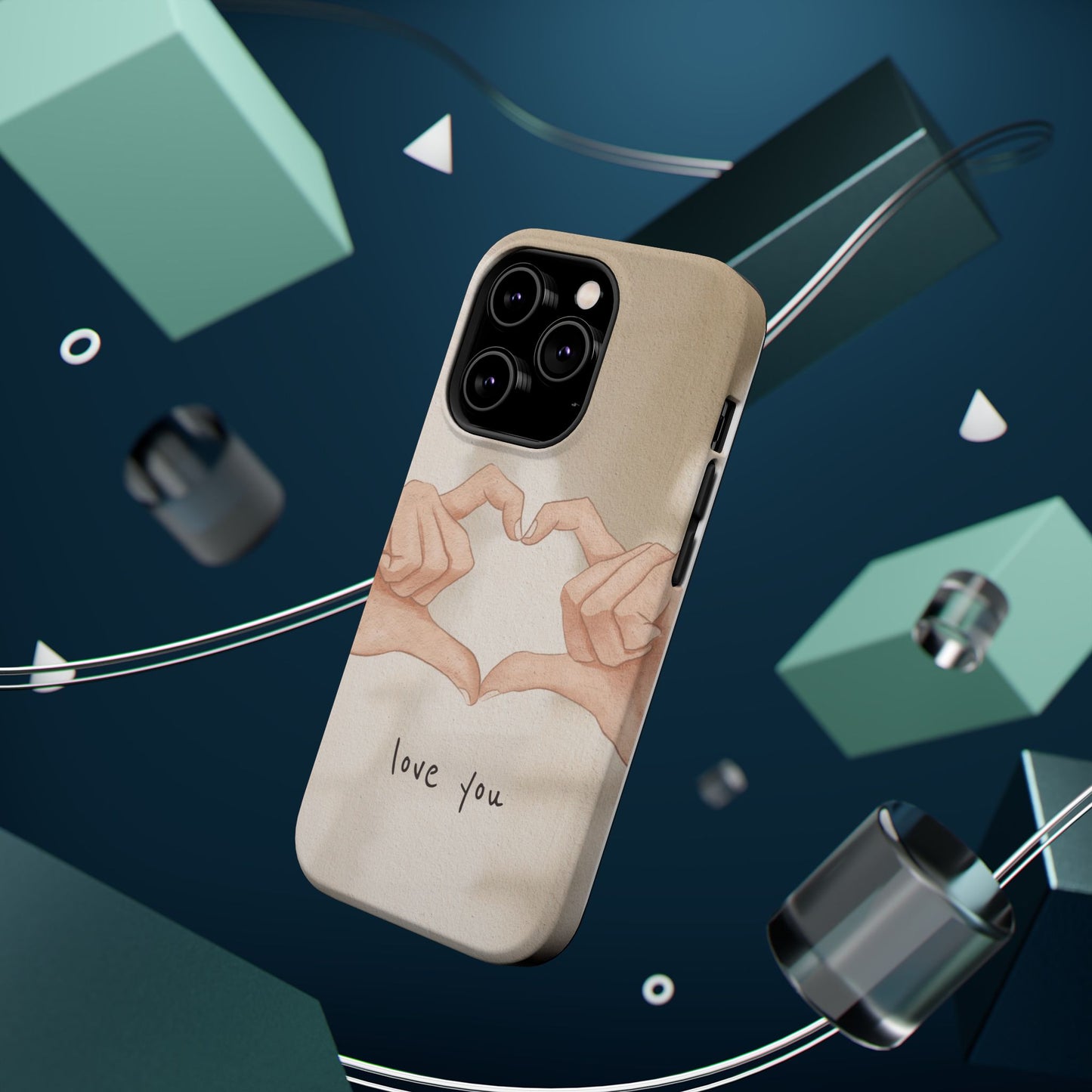 Phone Case — Hands Forming Heart with “love you” Romantic Protective Cover