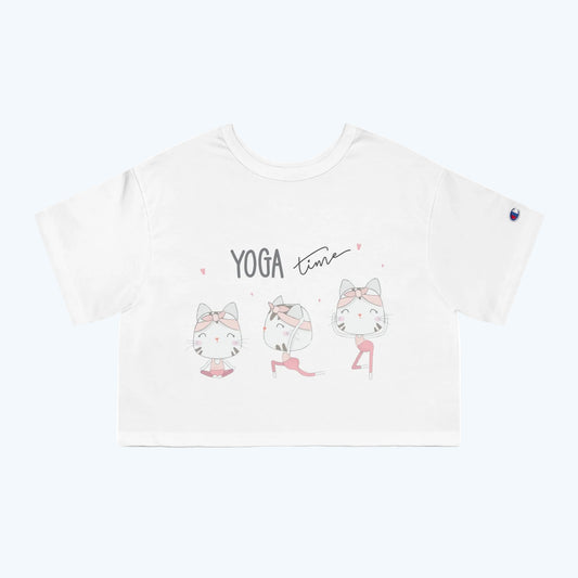 Yoga Time Cat Cropped T-Shirt — Cute Women's Yoga Tee