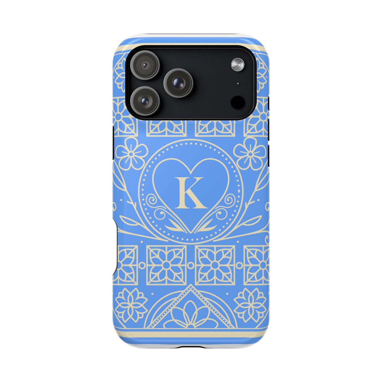 Monogram "K" Blue Floral Magnetic Phone Case — Impact-Resistant