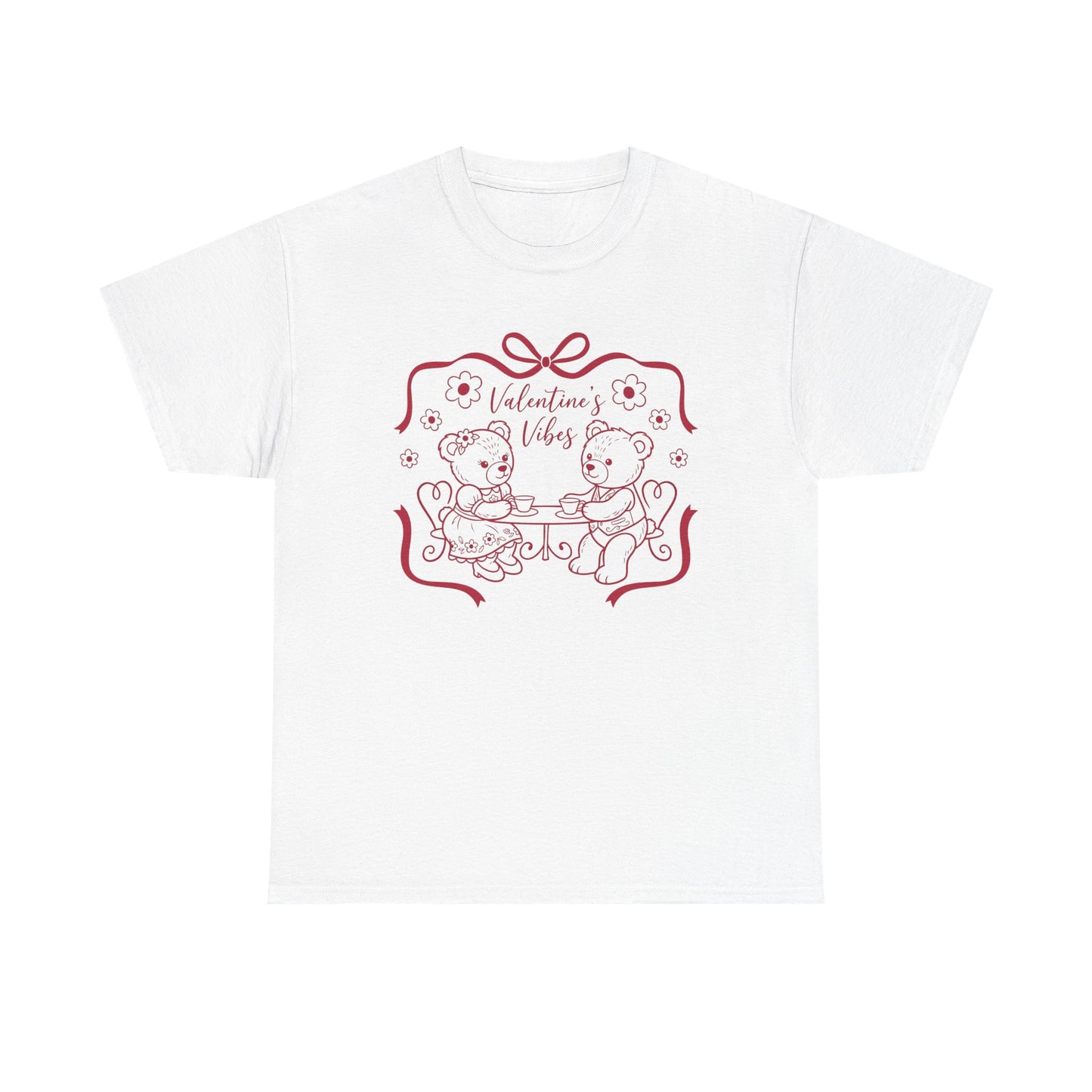 Valentine's Day Bear Couples Tee – 'Valentine's Vibes' Cute Heart Design