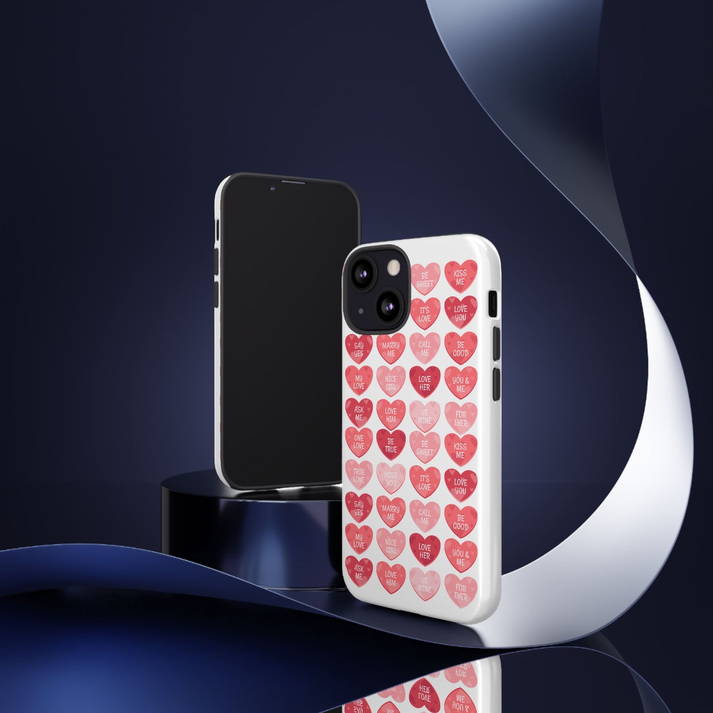 Phone Case — Pink Conversation Heart Pattern, Valentine’s Day Love Messages