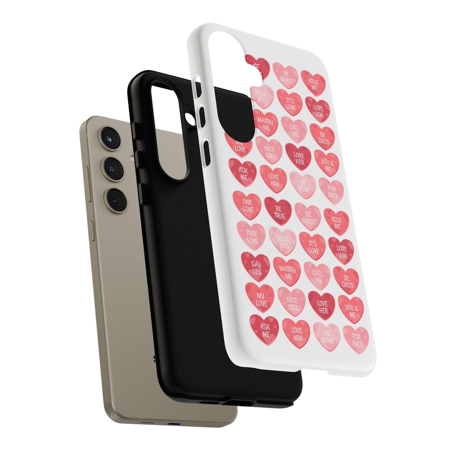 Phone Case — Pink Conversation Heart Pattern, Valentine’s Day Love Messages