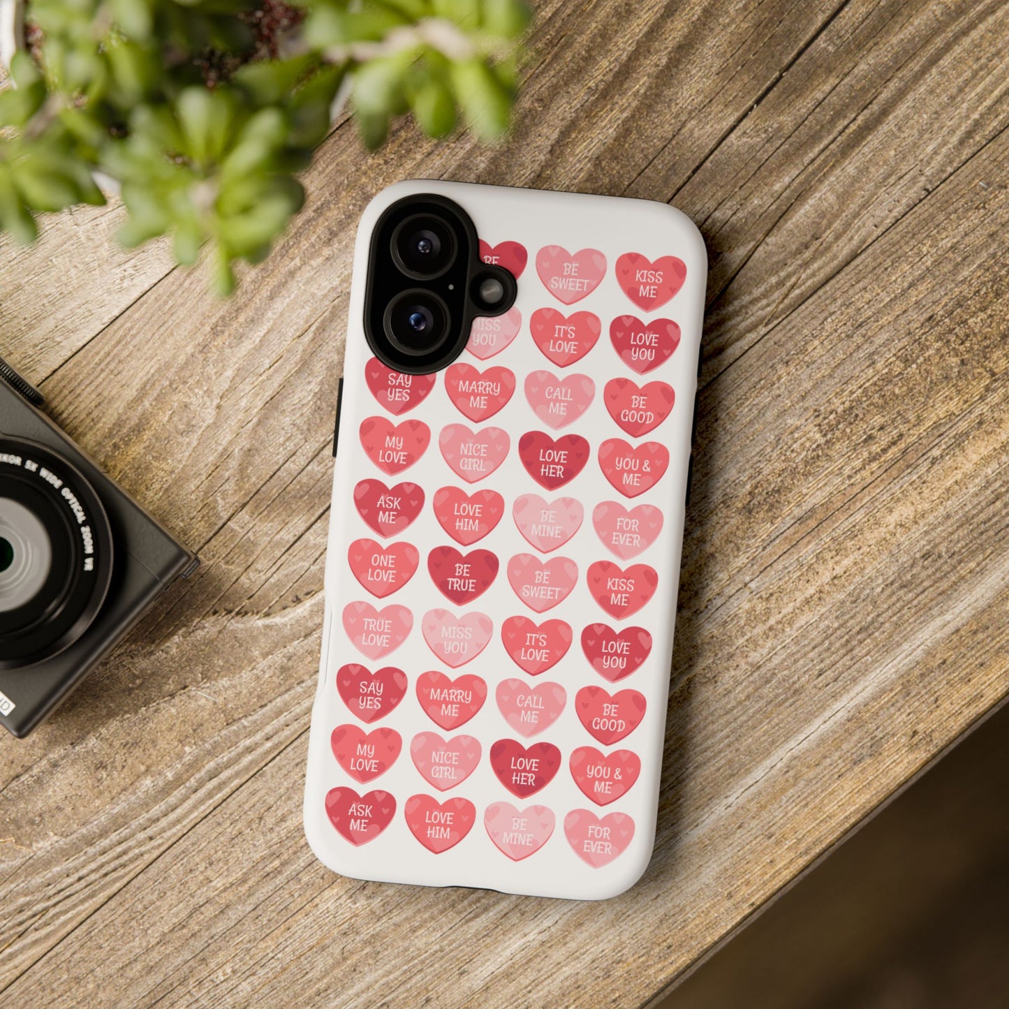 Phone Case — Pink Conversation Heart Pattern, Valentine’s Day Love Messages