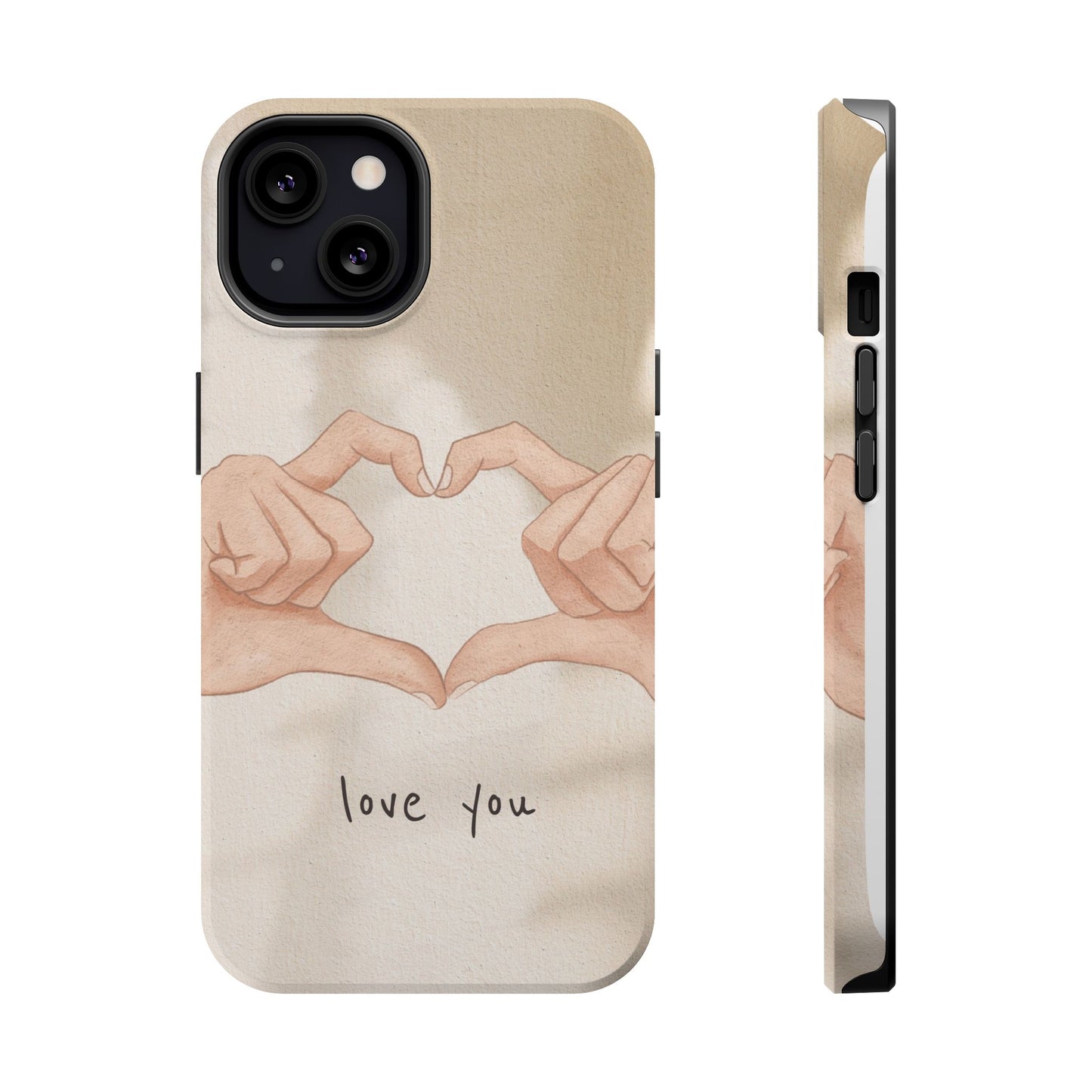Phone Case — Hands Forming Heart with “love you” Romantic Protective Cover