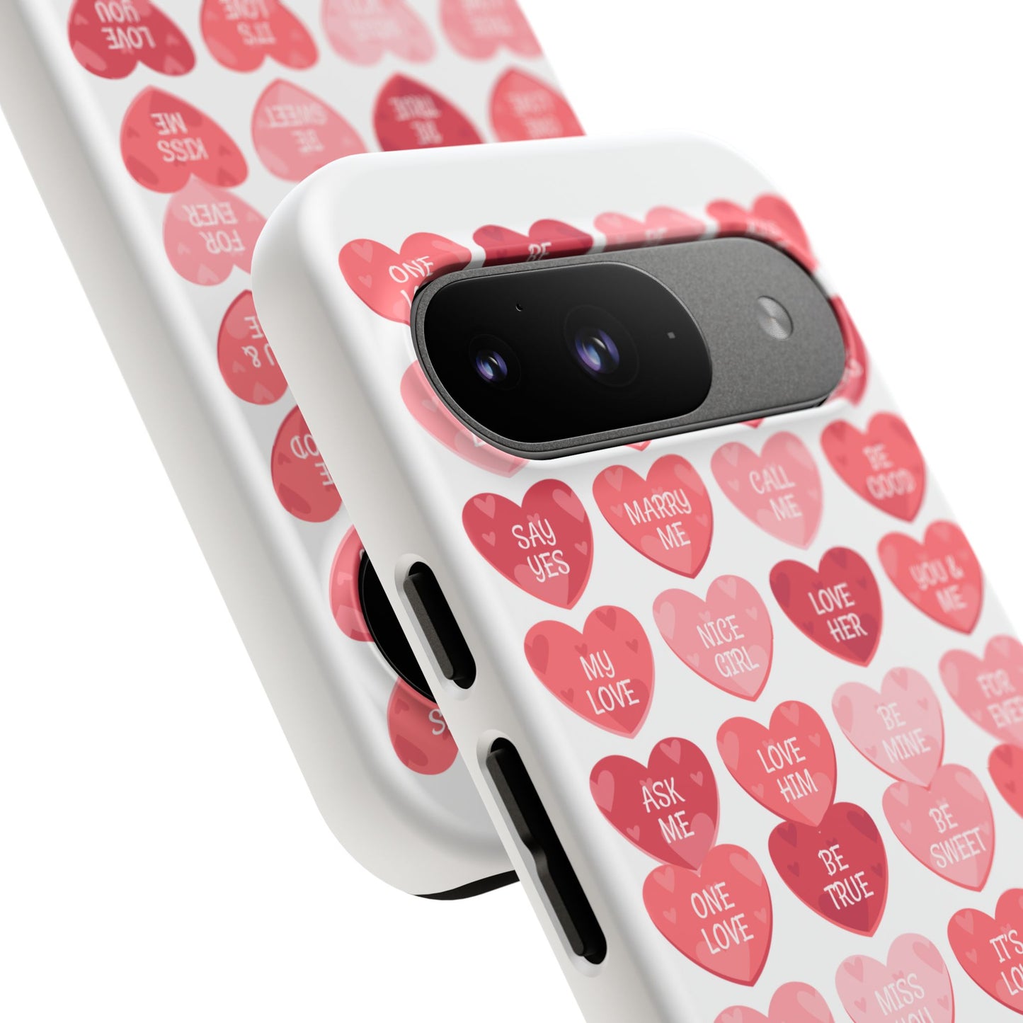 Phone Case — Pink Conversation Heart Pattern, Valentine’s Day Love Messages