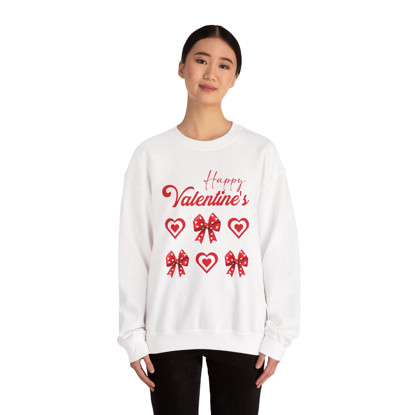 Valentine's Crewneck Sweatshirt – "Happy Valentine's" Hearts & Bows