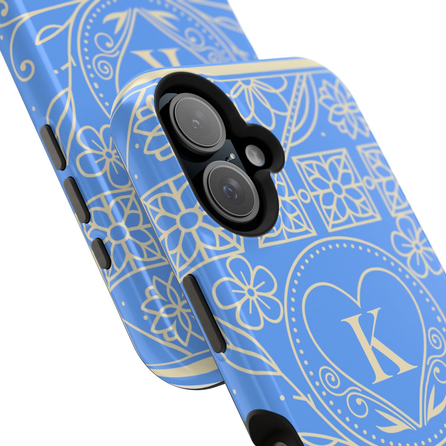 Monogram "K" Blue Floral Magnetic Phone Case — Impact-Resistant
