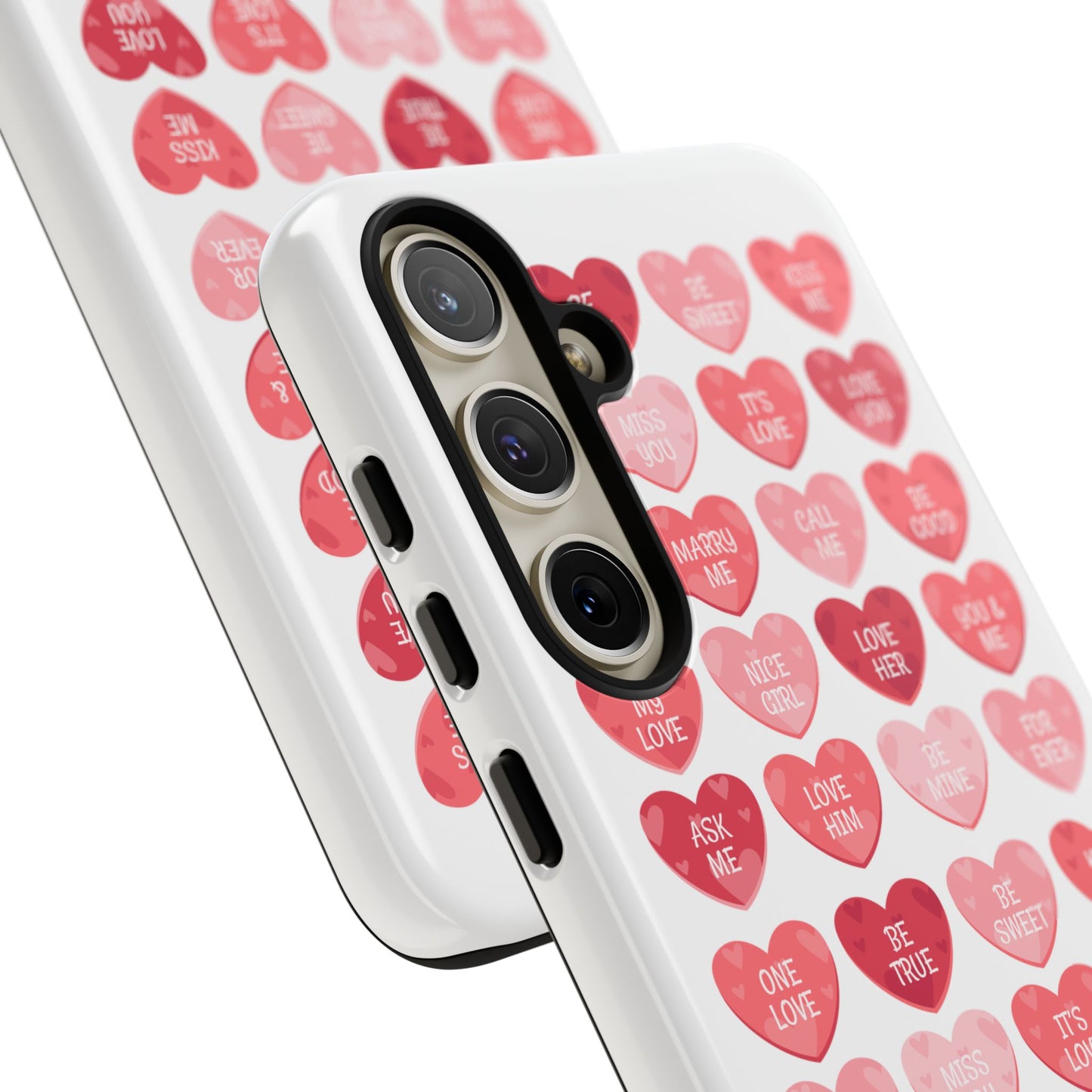 Phone Case — Pink Conversation Heart Pattern, Valentine’s Day Love Messages
