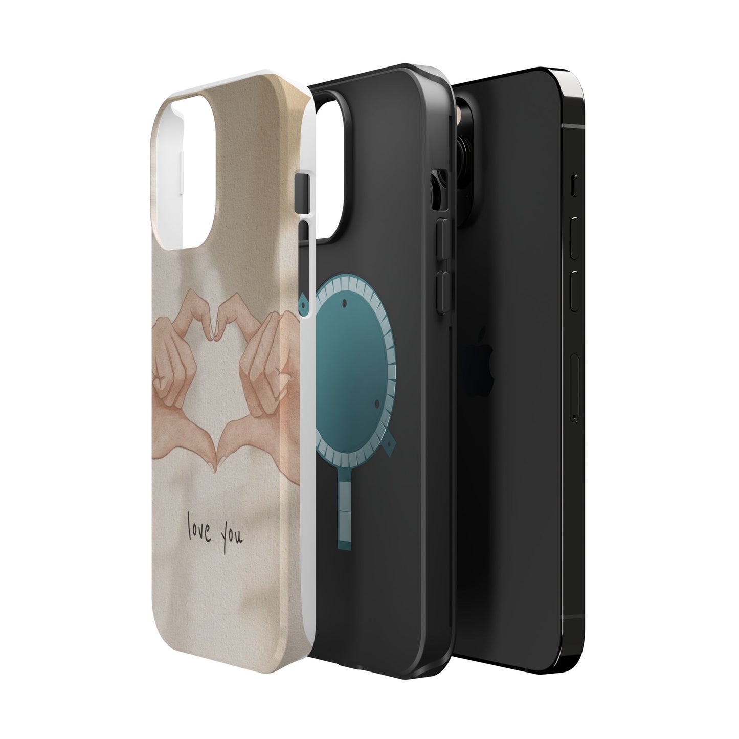 Phone Case — Hands Forming Heart with “love you” Romantic Protective Cover