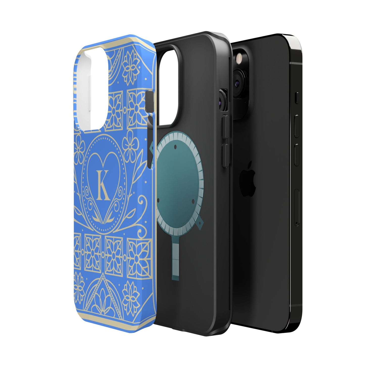 Monogram "K" Blue Floral Magnetic Phone Case — Impact-Resistant