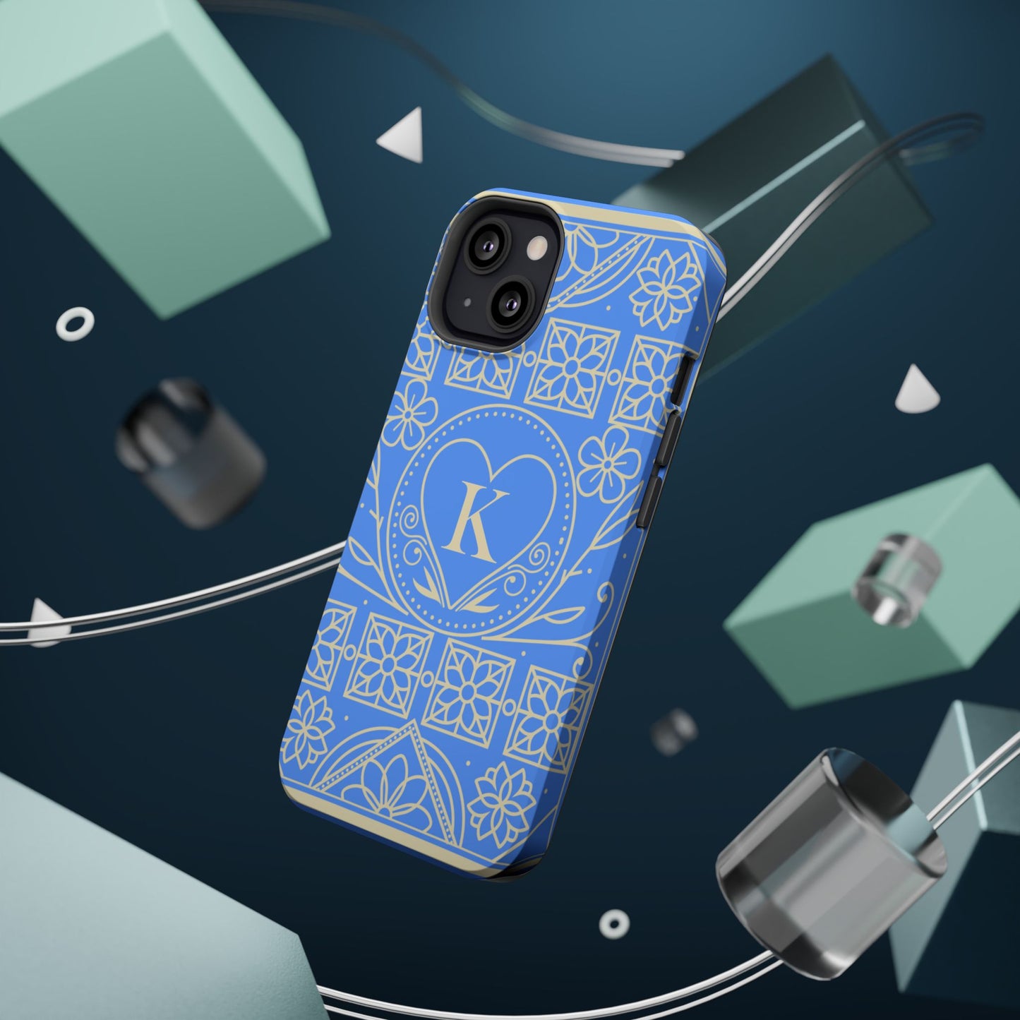 Monogram "K" Blue Floral Magnetic Phone Case — Impact-Resistant