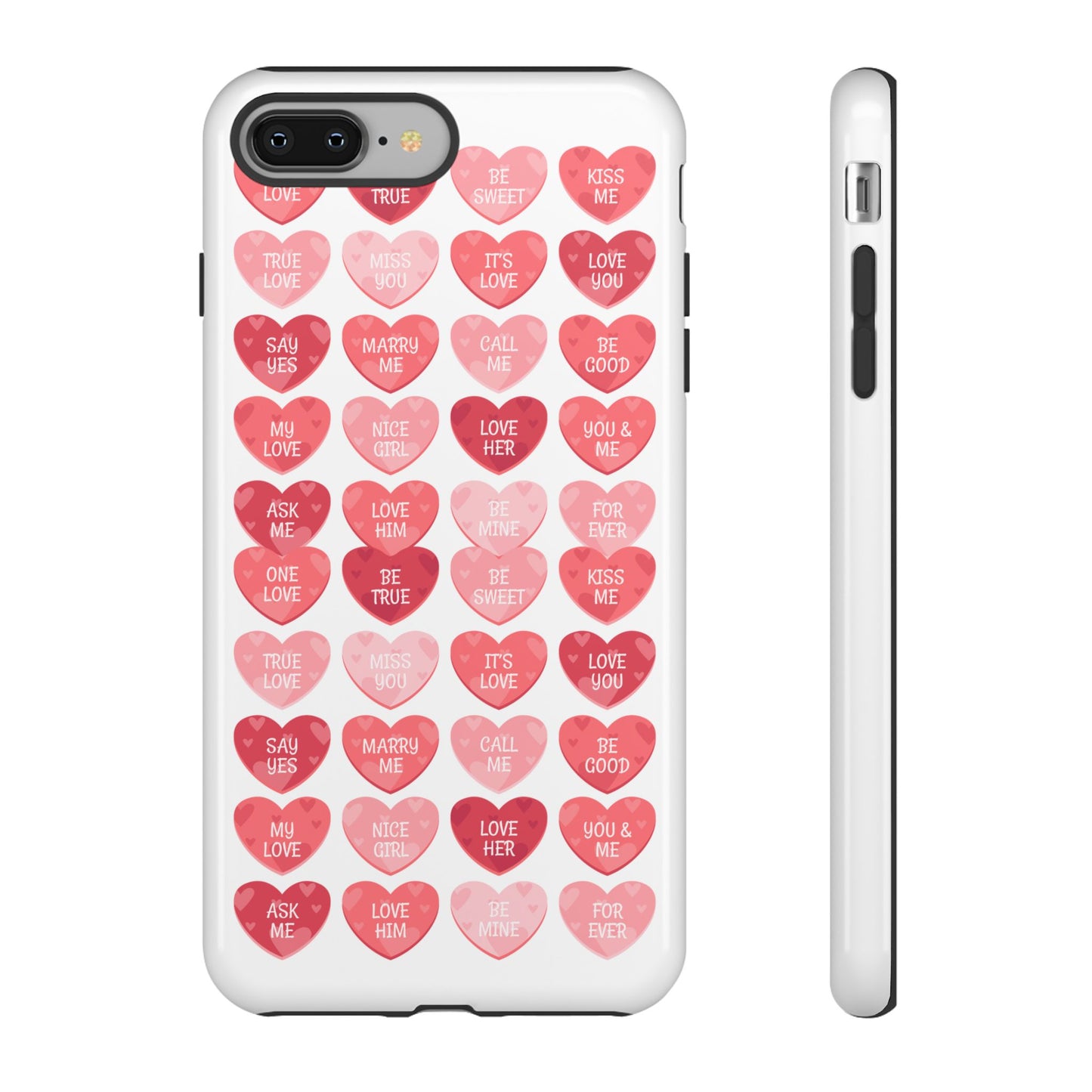 Phone Case — Pink Conversation Heart Pattern, Valentine’s Day Love Messages