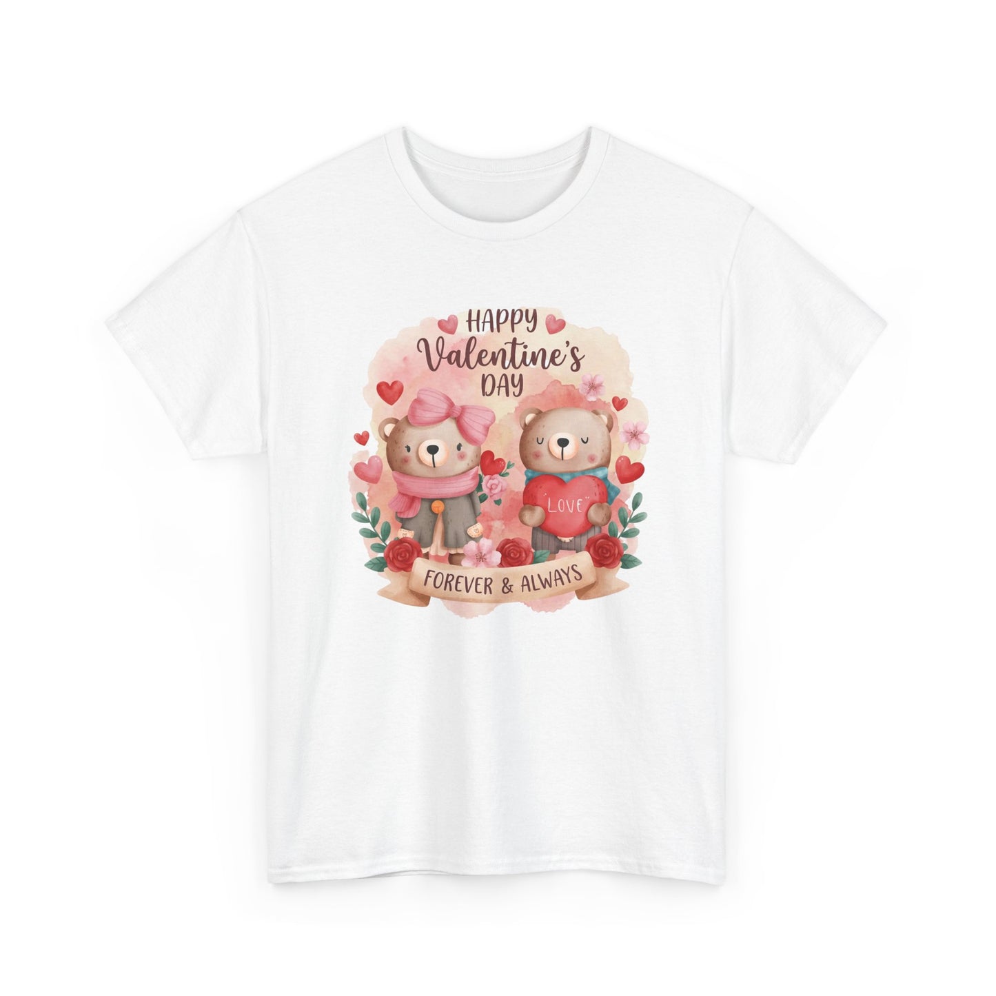 Valentine's Day Cute Teddy Couple T-Shirt — "Forever & Always" Cotton Tee