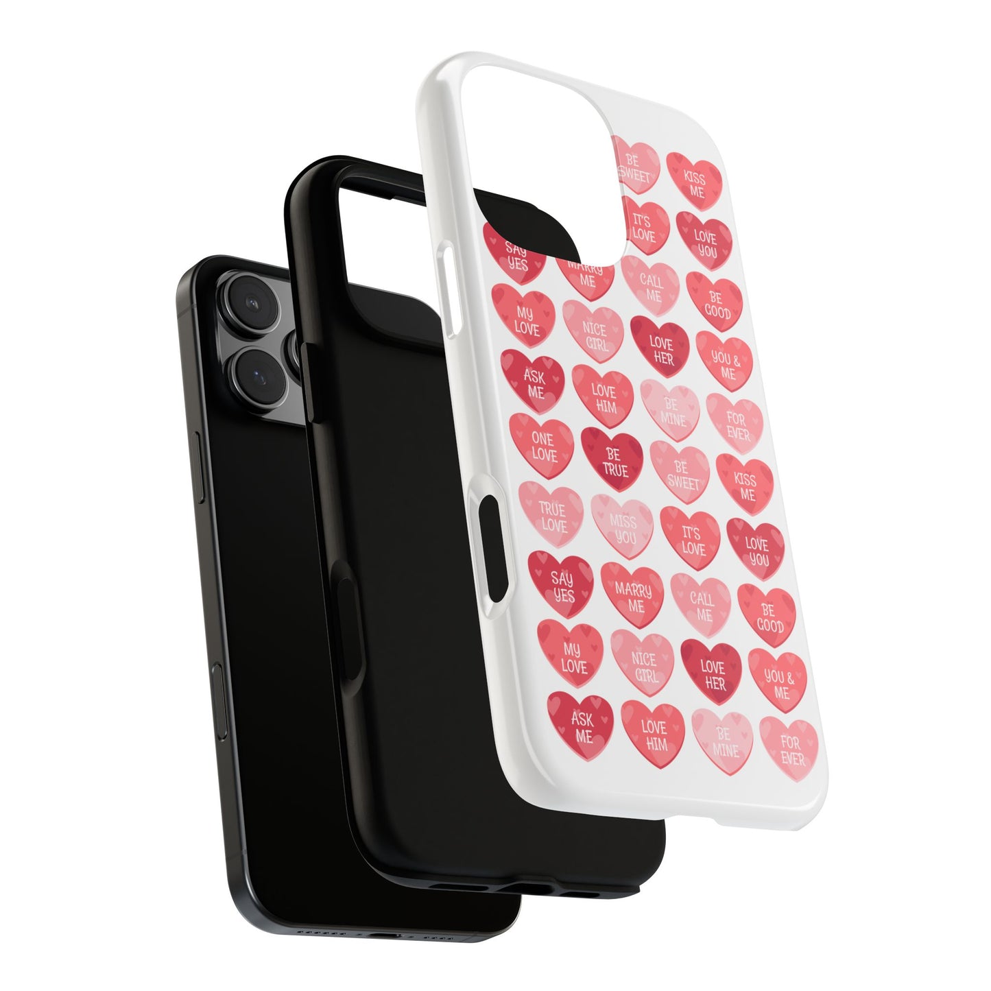 Phone Case — Pink Conversation Heart Pattern, Valentine’s Day Love Messages