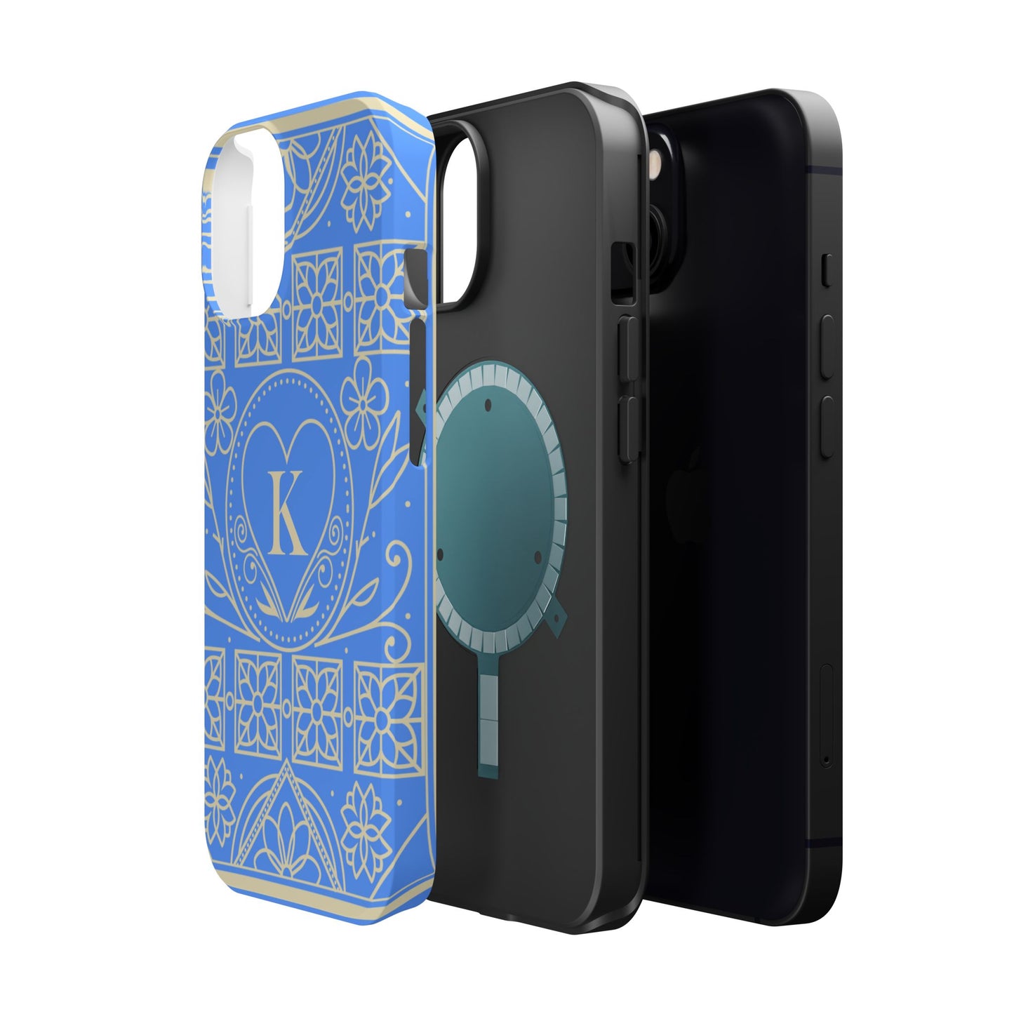 Monogram "K" Blue Floral Magnetic Phone Case — Impact-Resistant