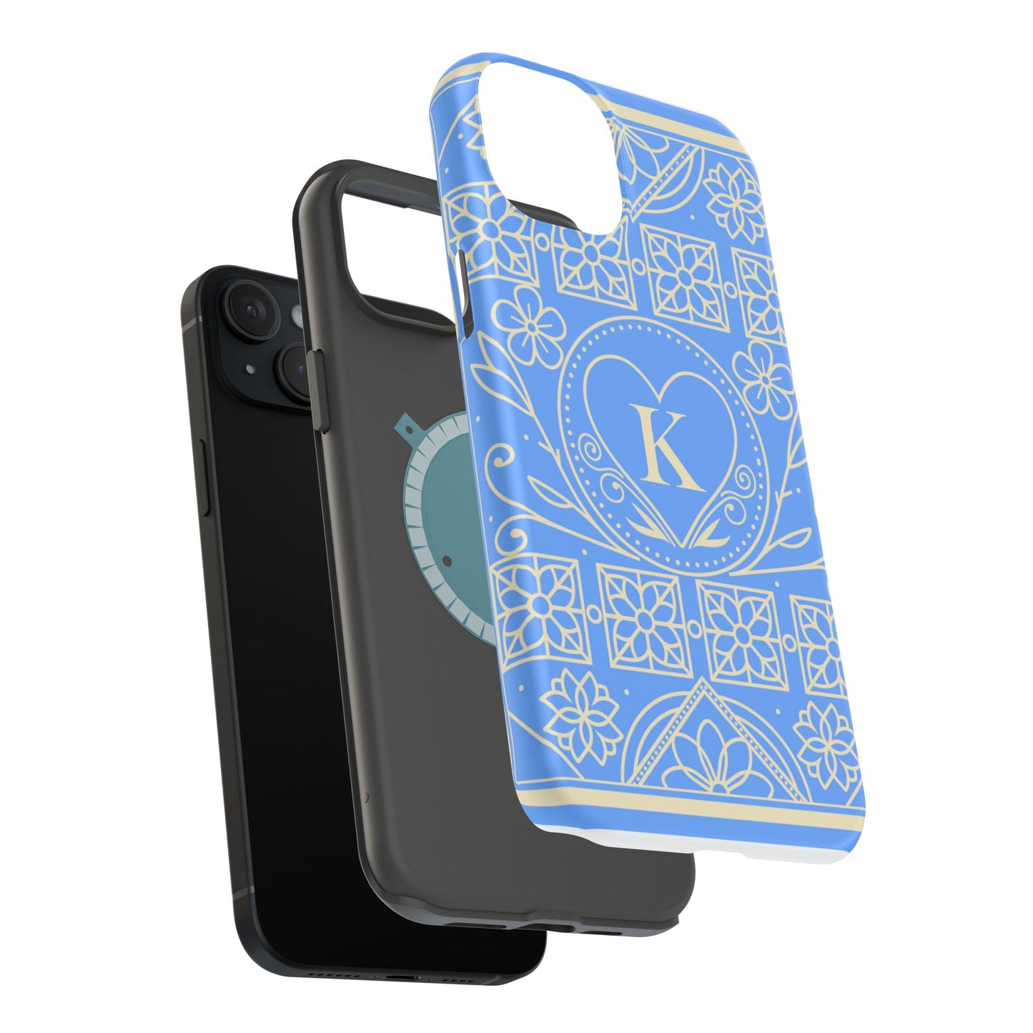 Monogram "K" Blue Floral Magnetic Phone Case — Impact-Resistant