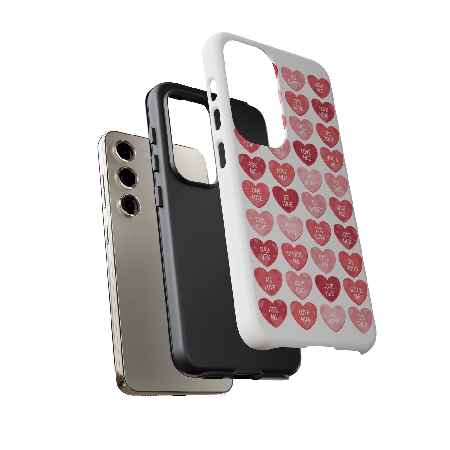 Phone Case — Pink Conversation Heart Pattern, Valentine’s Day Love Messages