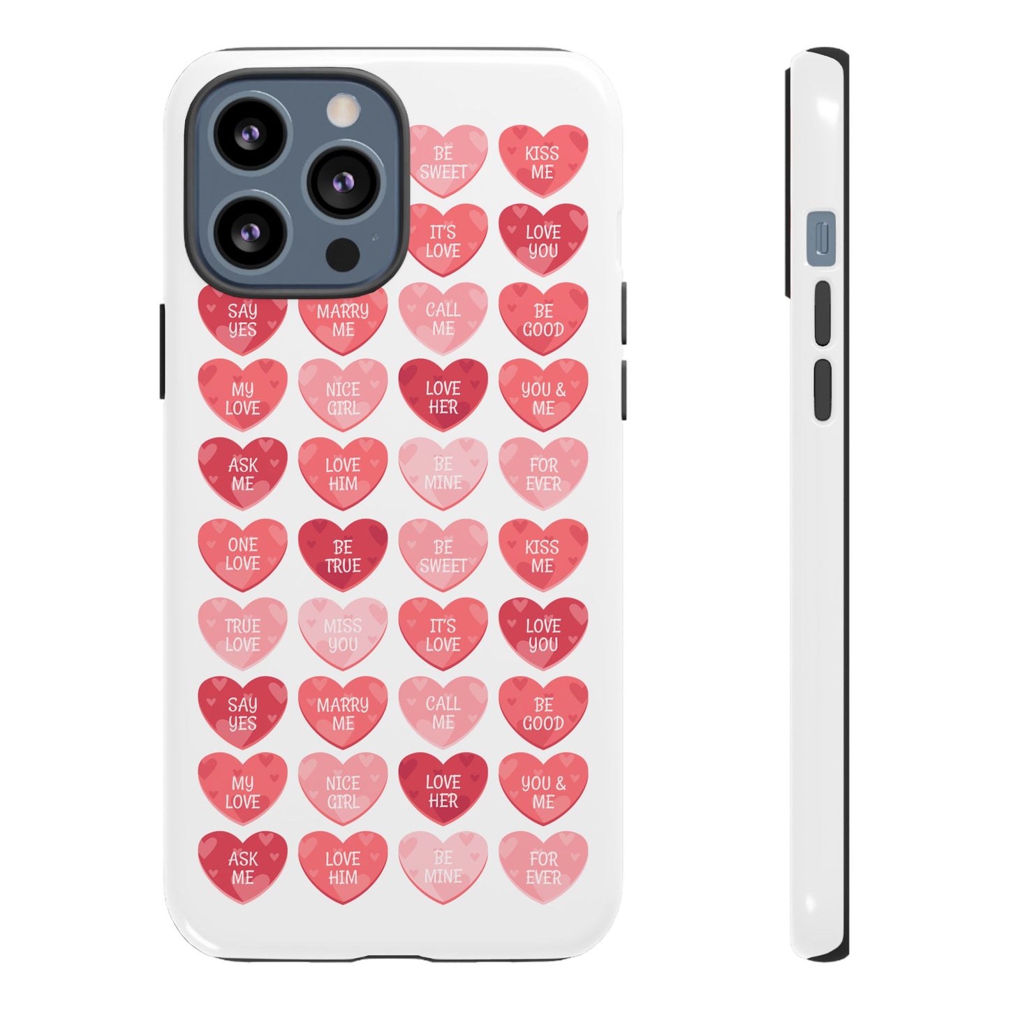 Phone Case — Pink Conversation Heart Pattern, Valentine’s Day Love Messages