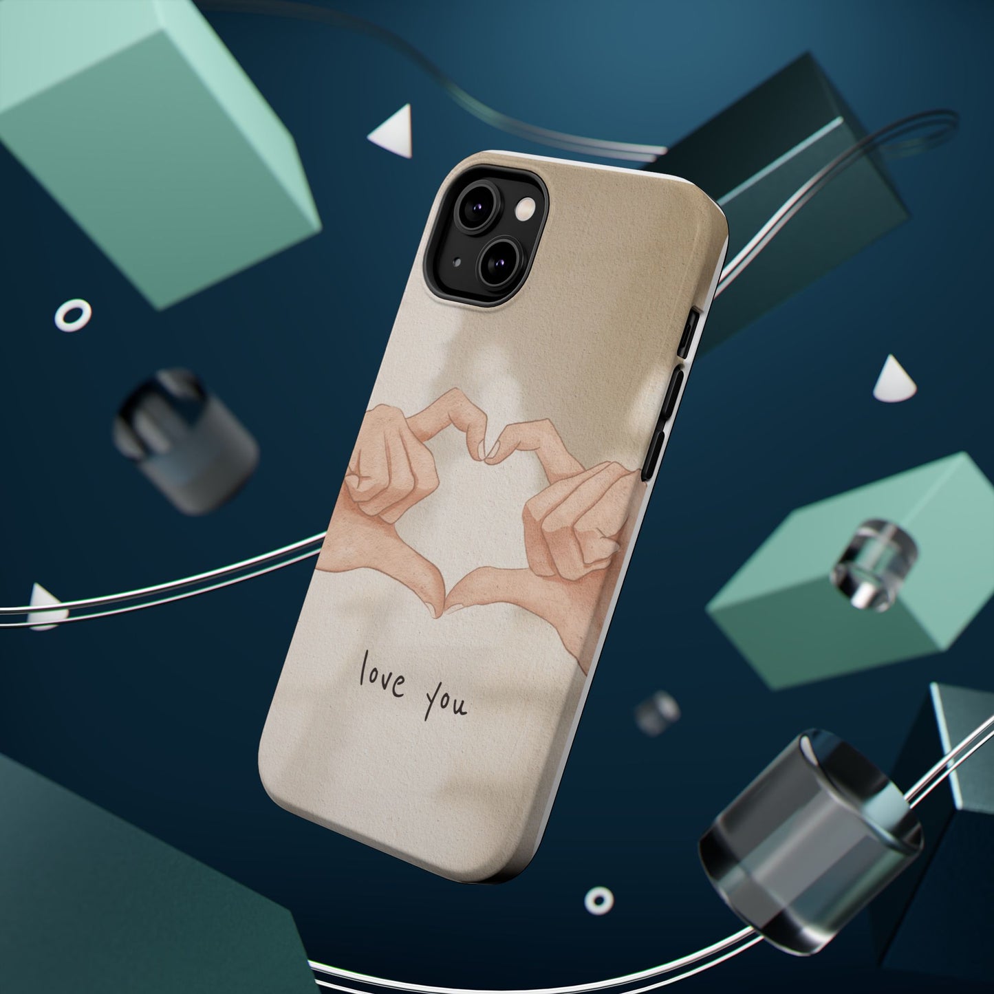 Phone Case — Hands Forming Heart with “love you” Romantic Protective Cover