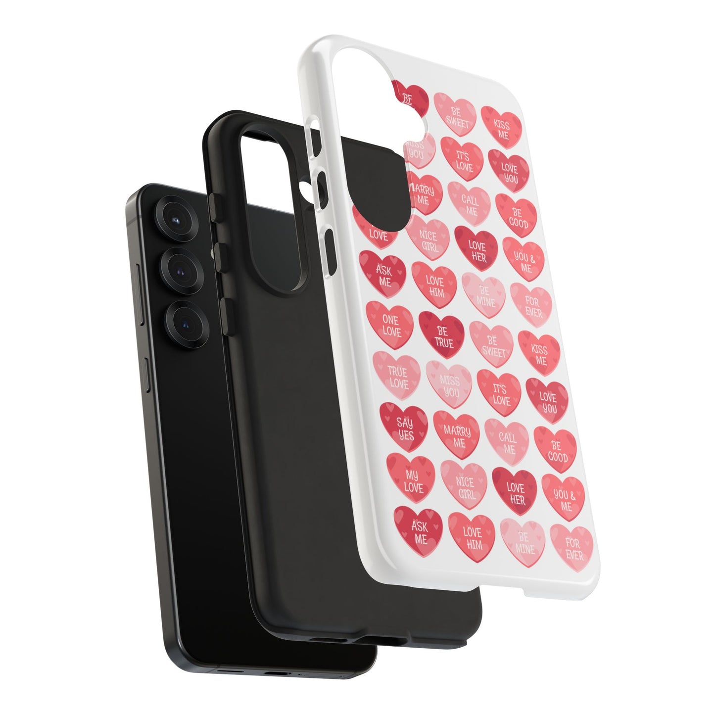 Phone Case — Pink Conversation Heart Pattern, Valentine’s Day Love Messages
