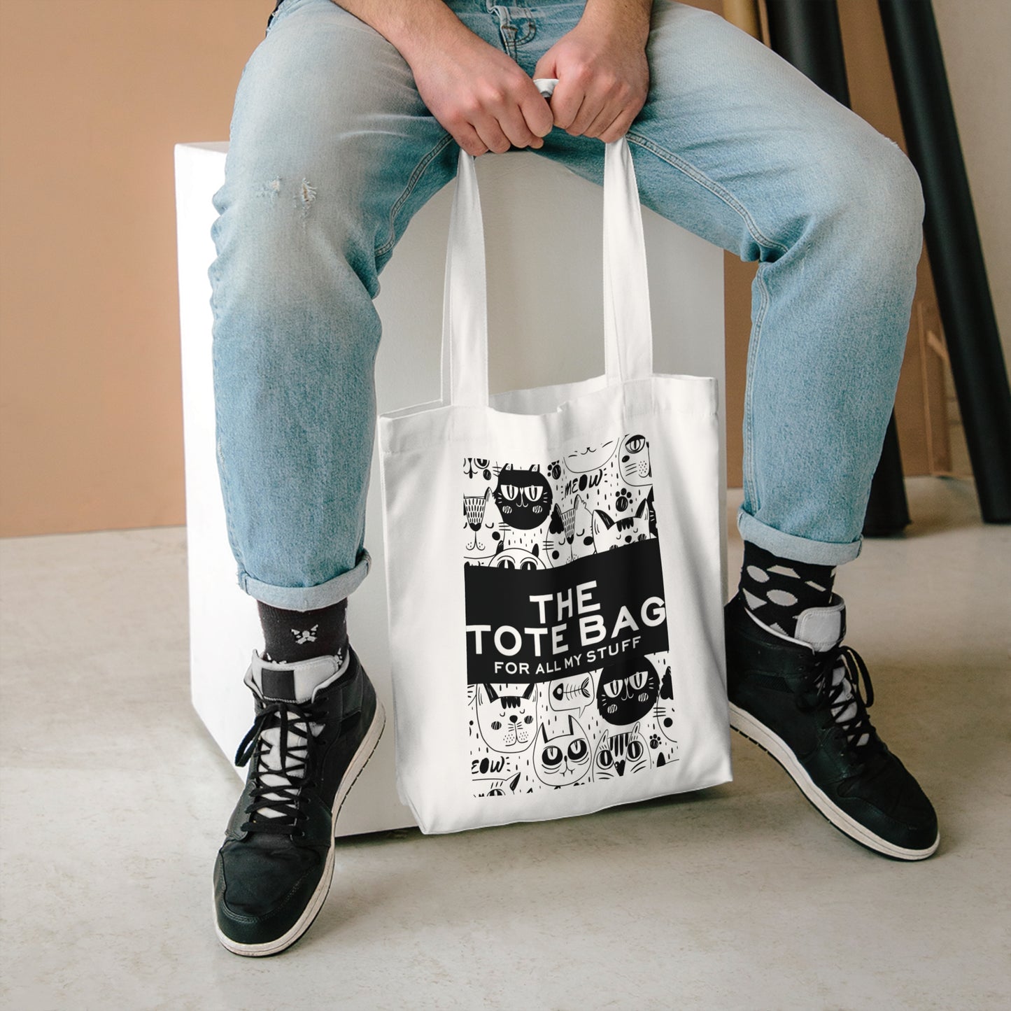 Playful Cat-Themed Cotton Tote Bag
