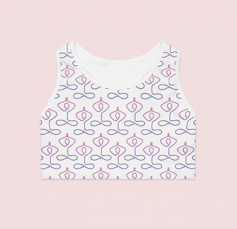 Yoga Pose Pattern Sports Bra — Seamless Meditative Print Activewear