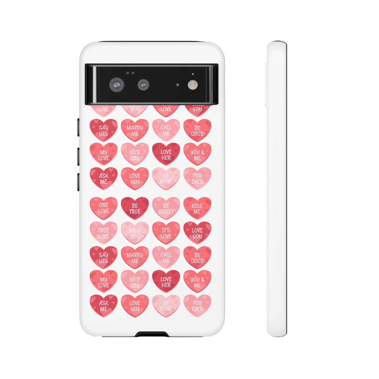 Phone Case — Pink Conversation Heart Pattern, Valentine’s Day Love Messages