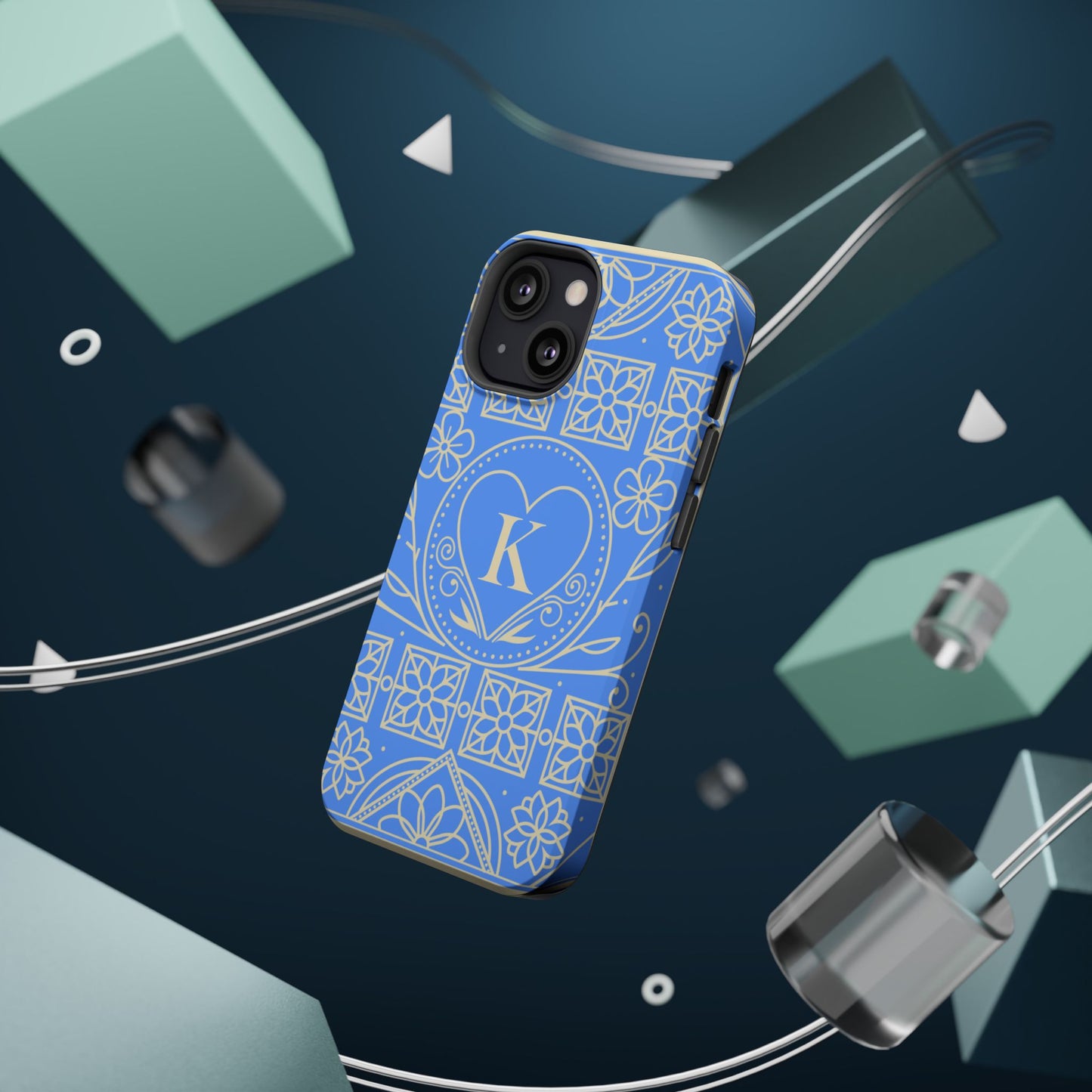 Monogram "K" Blue Floral Magnetic Phone Case — Impact-Resistant