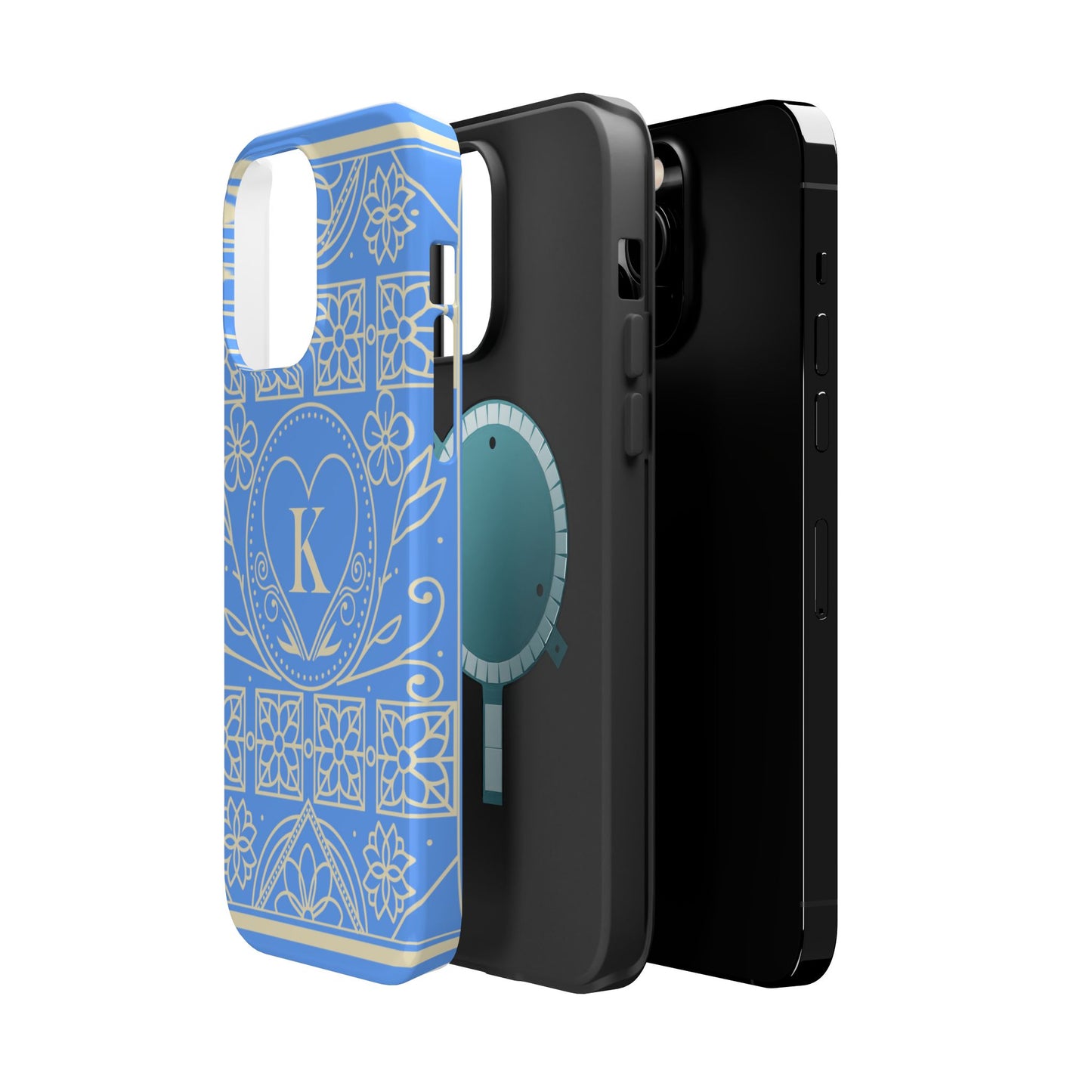 Monogram "K" Blue Floral Magnetic Phone Case — Impact-Resistant