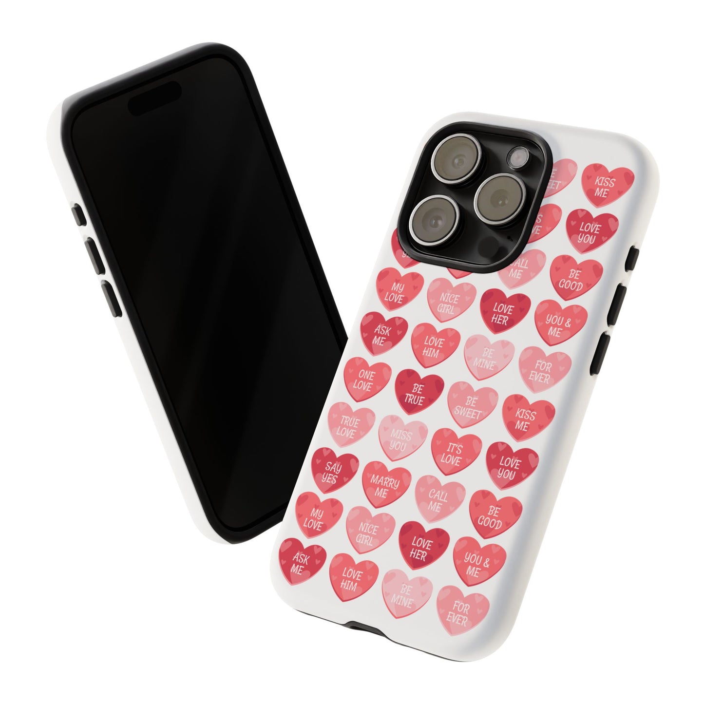 Phone Case — Pink Conversation Heart Pattern, Valentine’s Day Love Messages