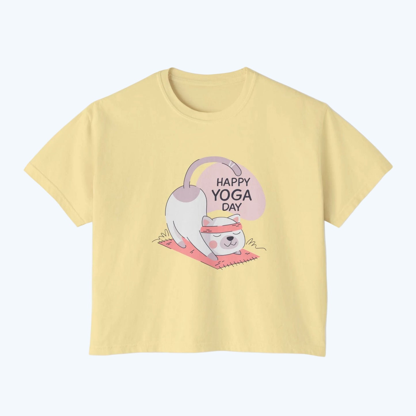 Women's Tee — Cute "Happy Yoga Day" Cat Pose Graphic