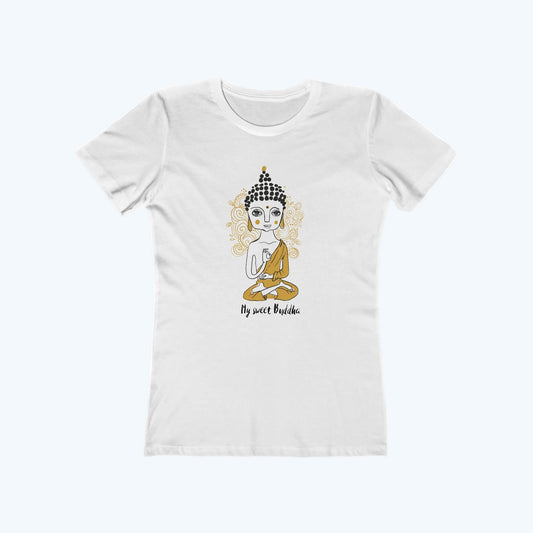 Buddha Illustration Tee for Women – 'My Sweet Buddha' Graphic Shirt