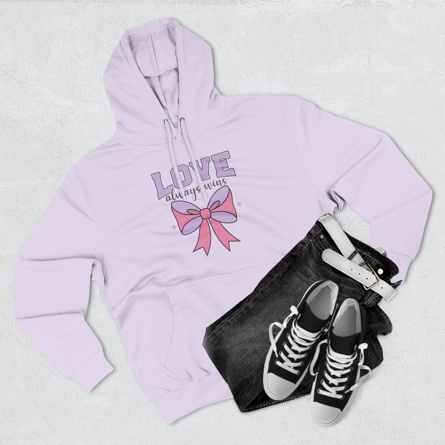 Love Always Wins Hoodie — Cute Pastel Bow Graphic Pullover