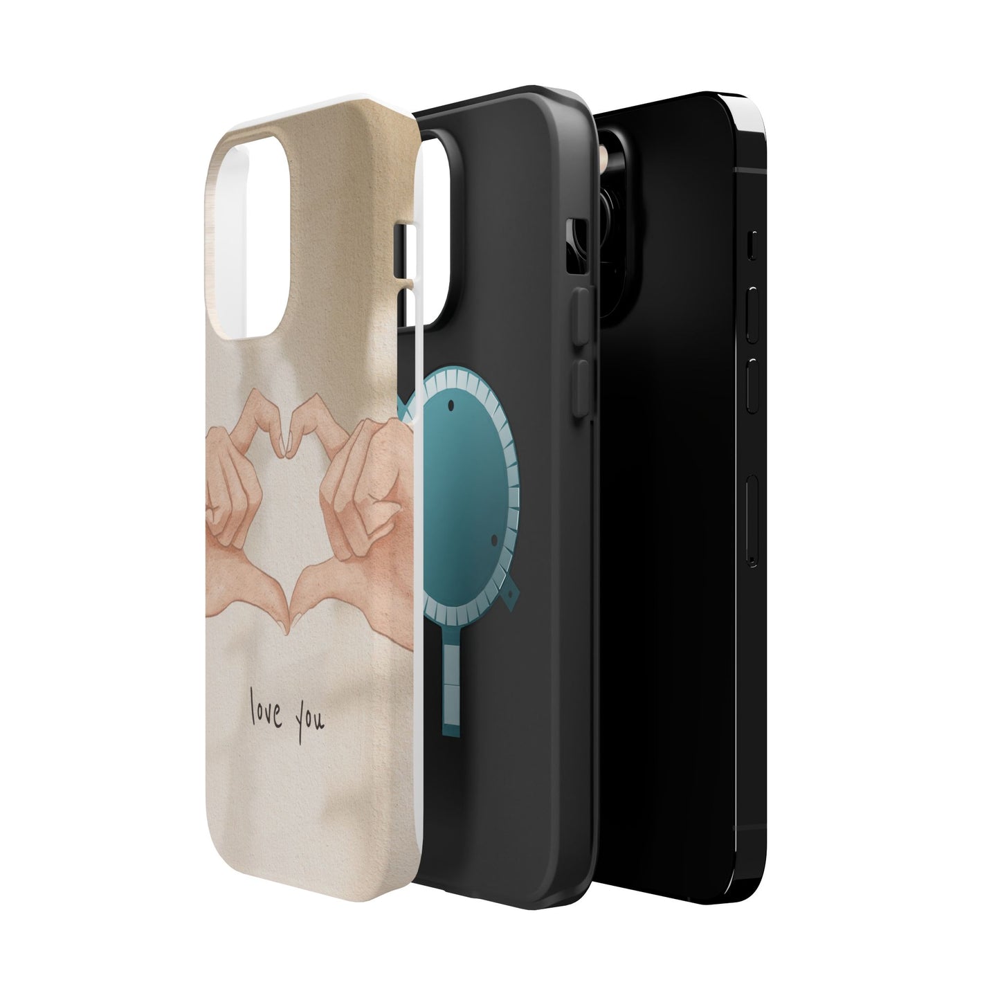 Phone Case — Hands Forming Heart with “love you” Romantic Protective Cover