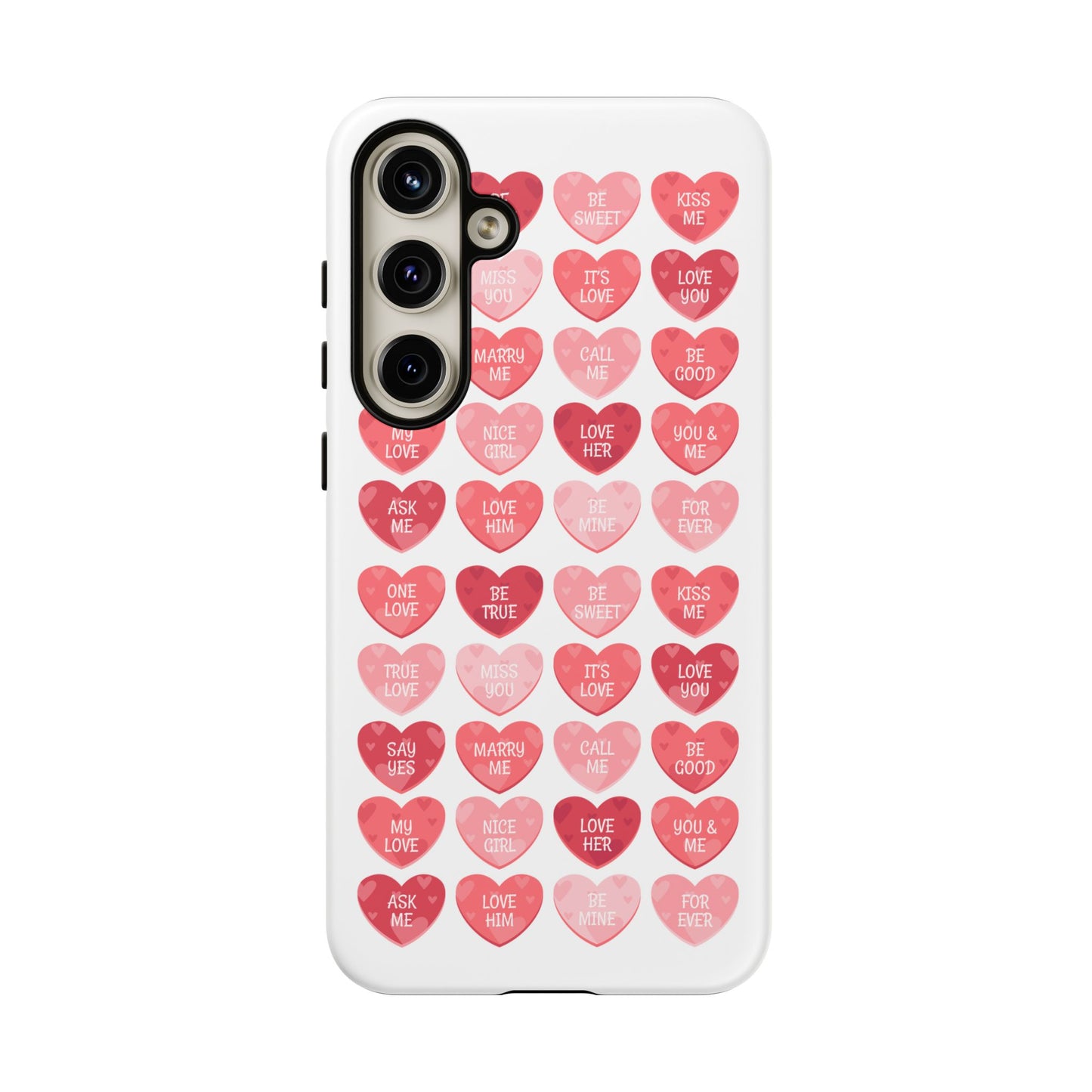 Phone Case — Pink Conversation Heart Pattern, Valentine’s Day Love Messages